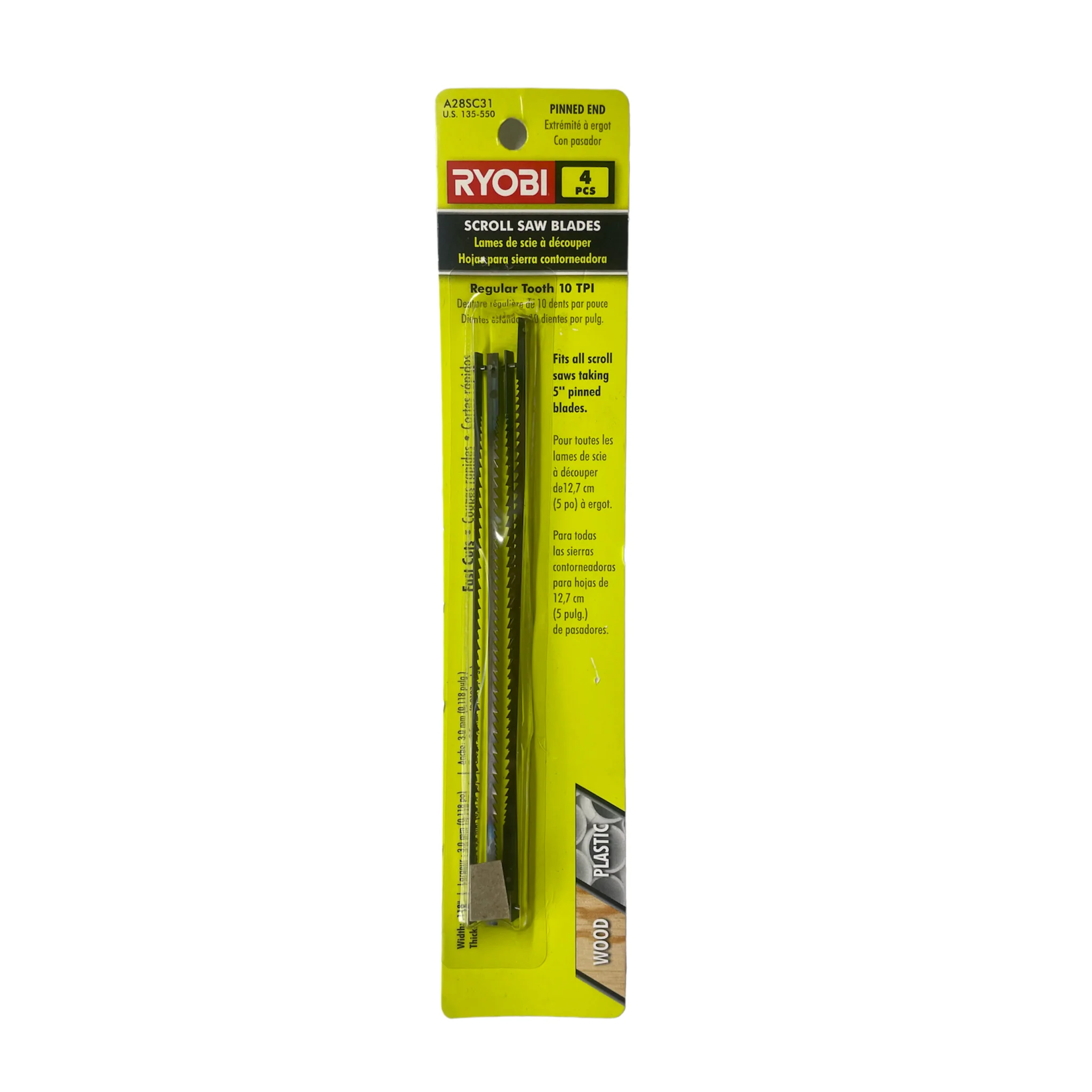 10 Teeth per in. Regular Tooth Scroll Saw Blades (4-Piece)