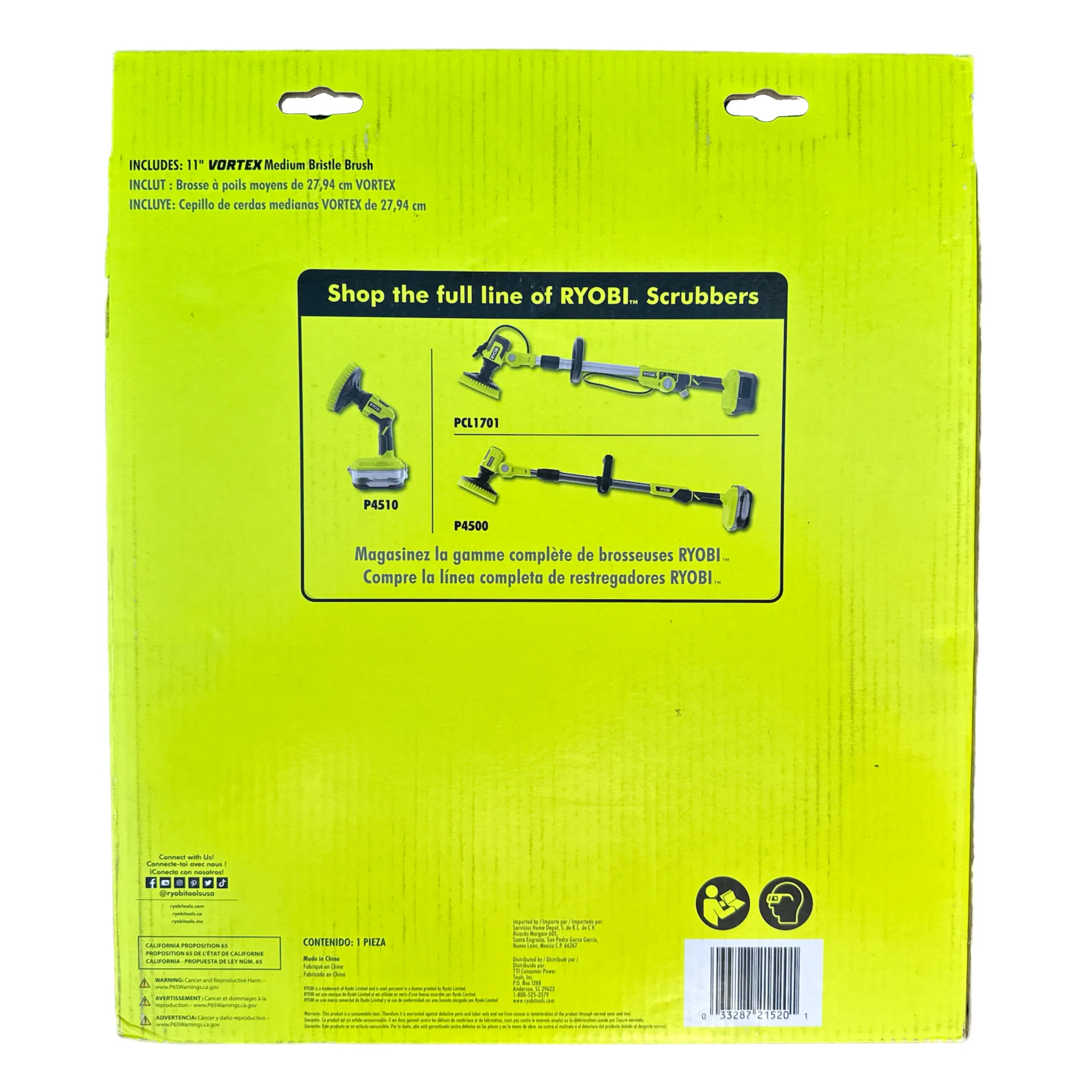 11 in. VORTEX Medium Bristle Brush for RYOBI P4500 and P4510 Scrubber Tools - Image 2