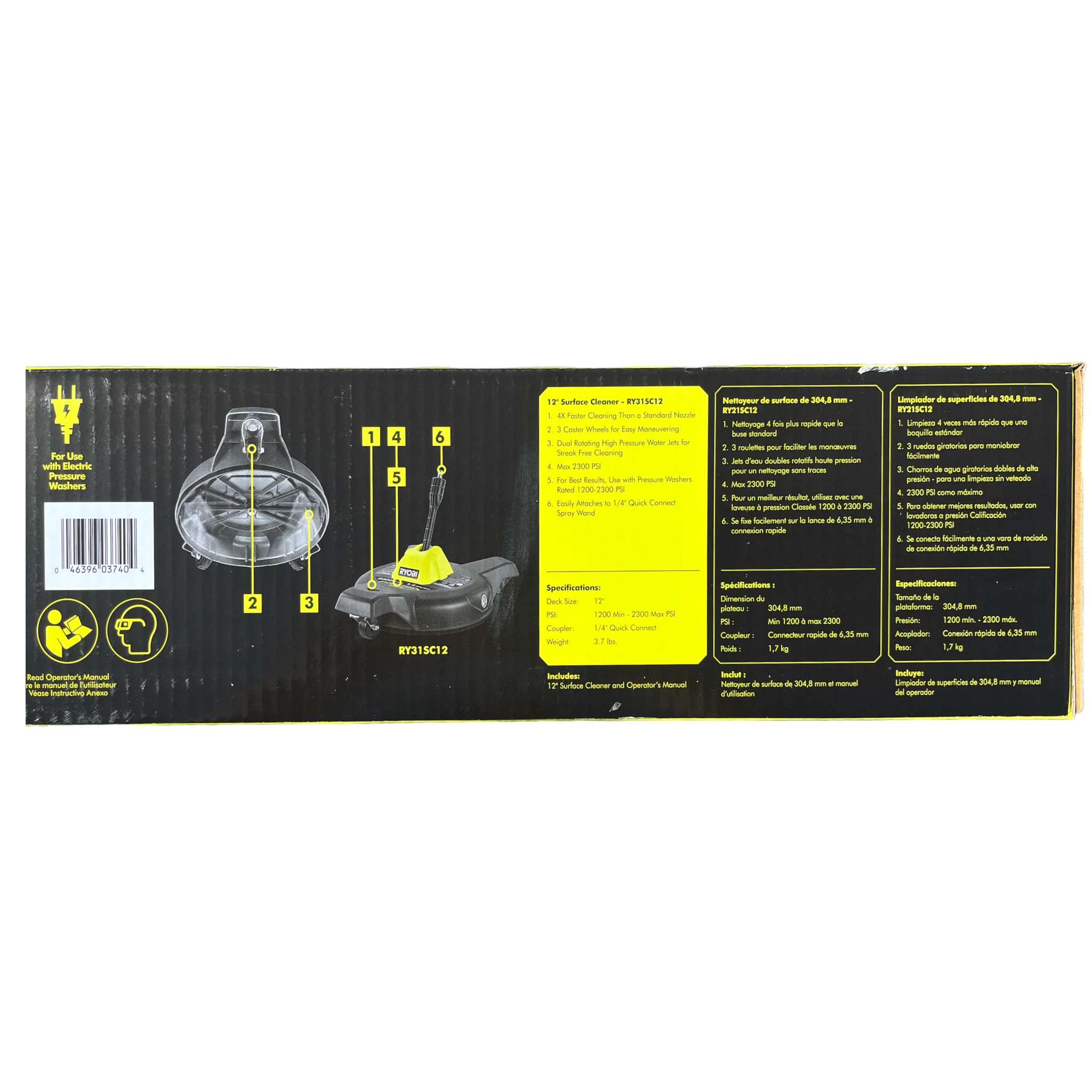 12 in. 3100 PSI Electric Pressure Washer Surface Cleaner with Casters - Image 4