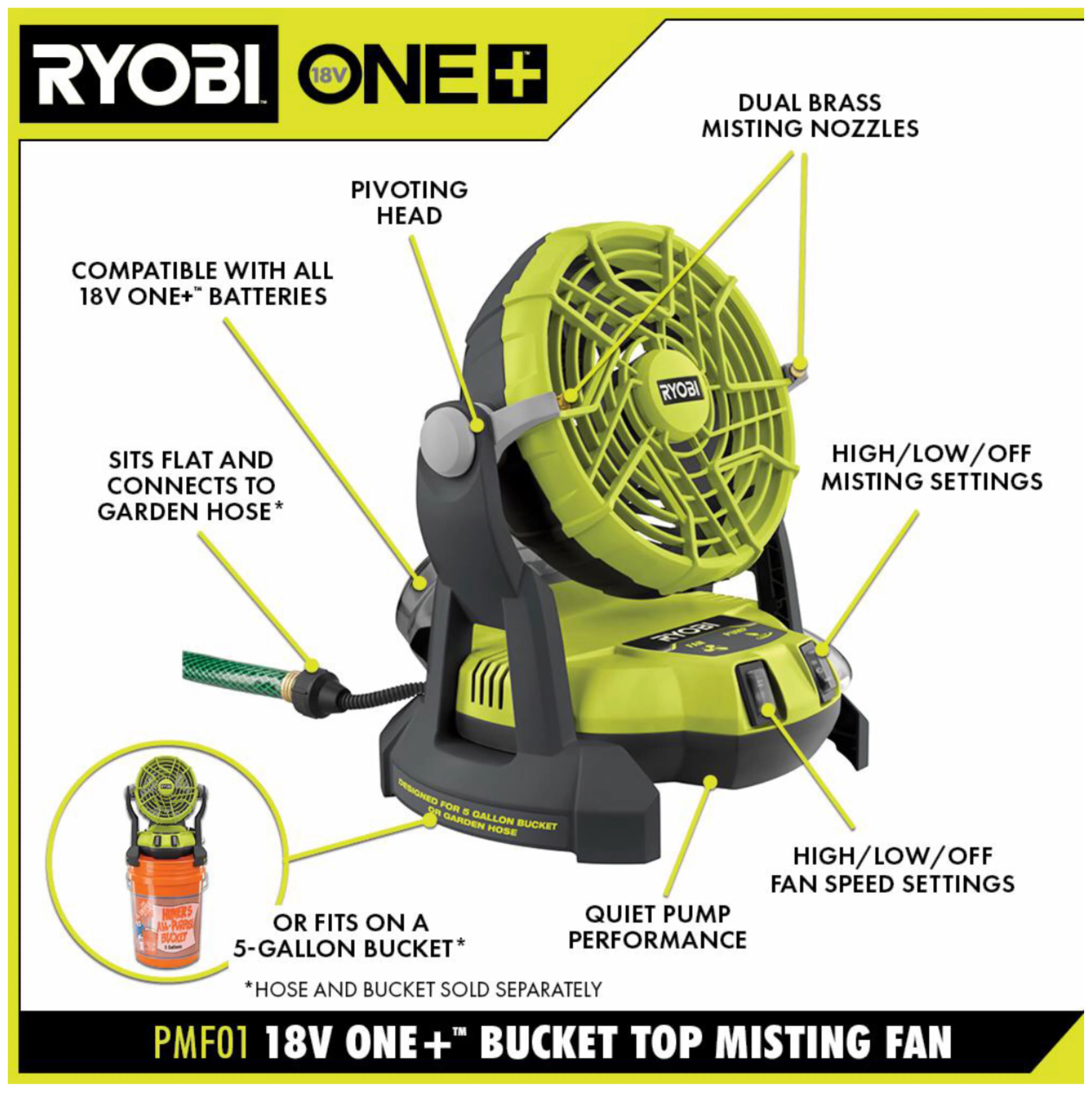 18-Volt ONE+ Bucket Top Misting Fan - Image 2
