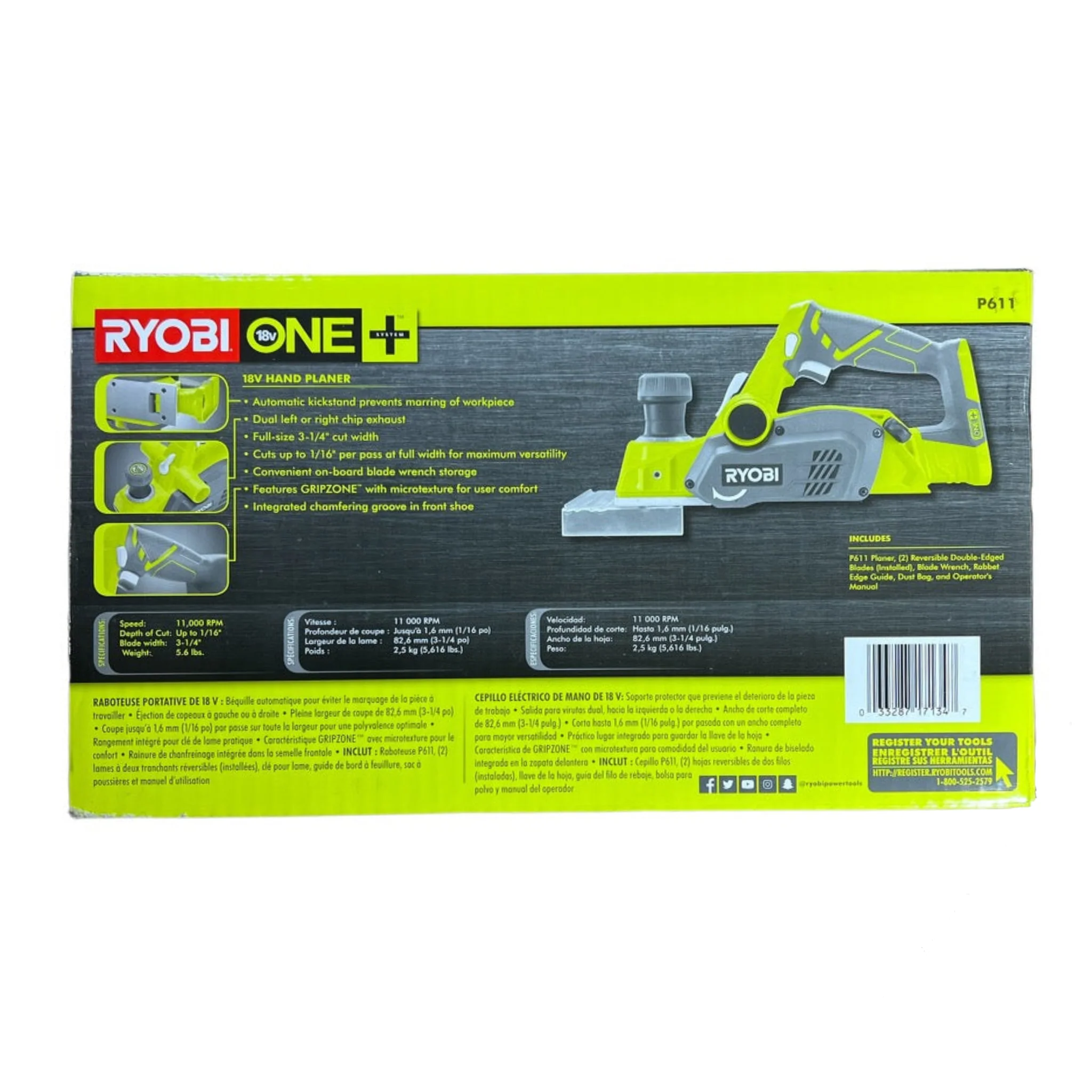 18-Volt ONE+ Cordless 3-1/4 in. Planer (Tool Only) - Image 2