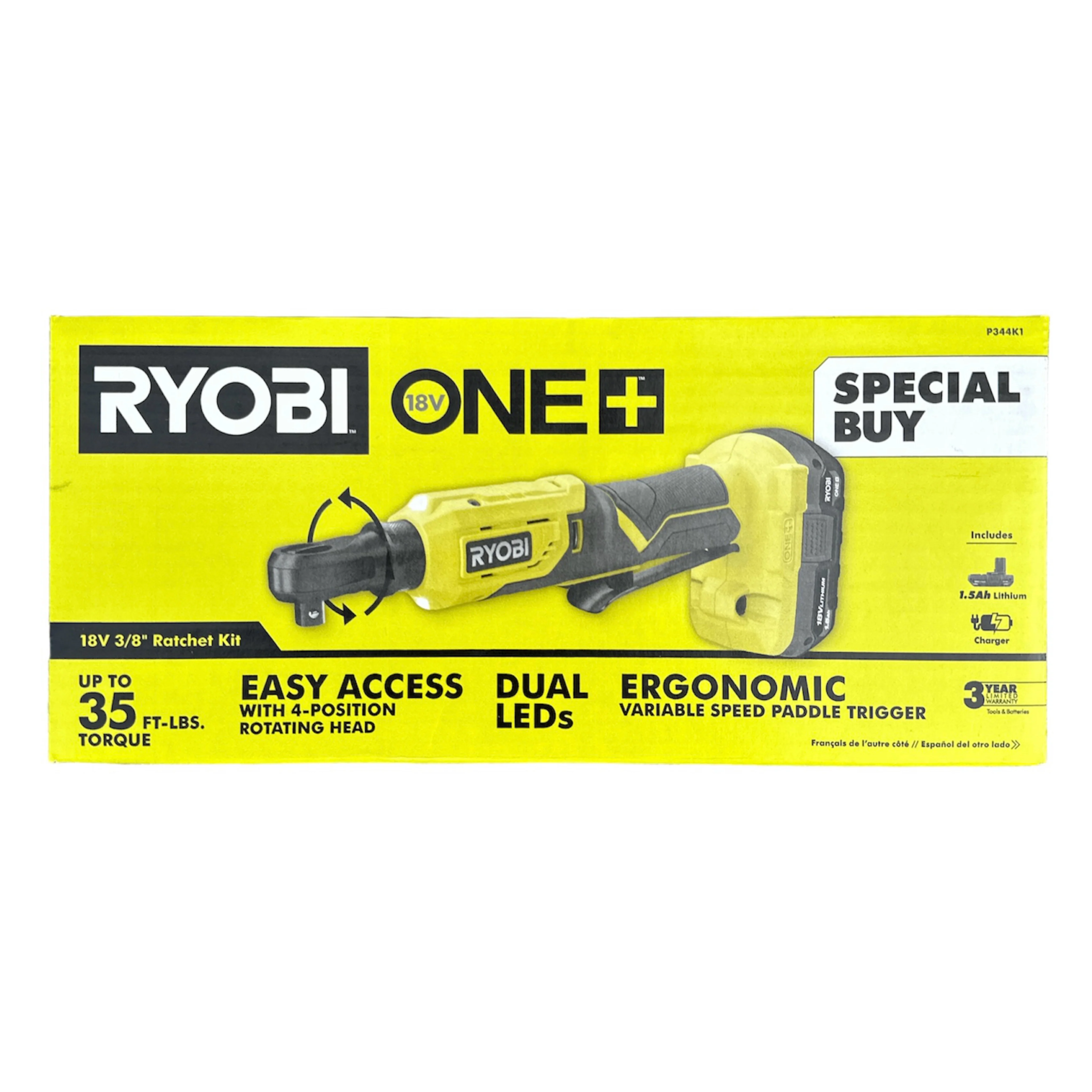 18-Volt ONE+ Cordless 3/8 in. 4-Position Ratchet w/ Battery & Charger