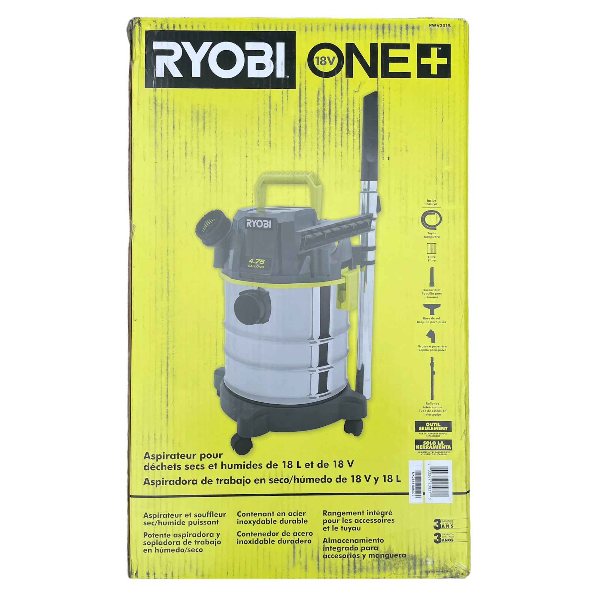 18-Volt ONE+ Cordless 4.75 Gal. Stainless Steel Wet/Dry Vacuum - Image 3