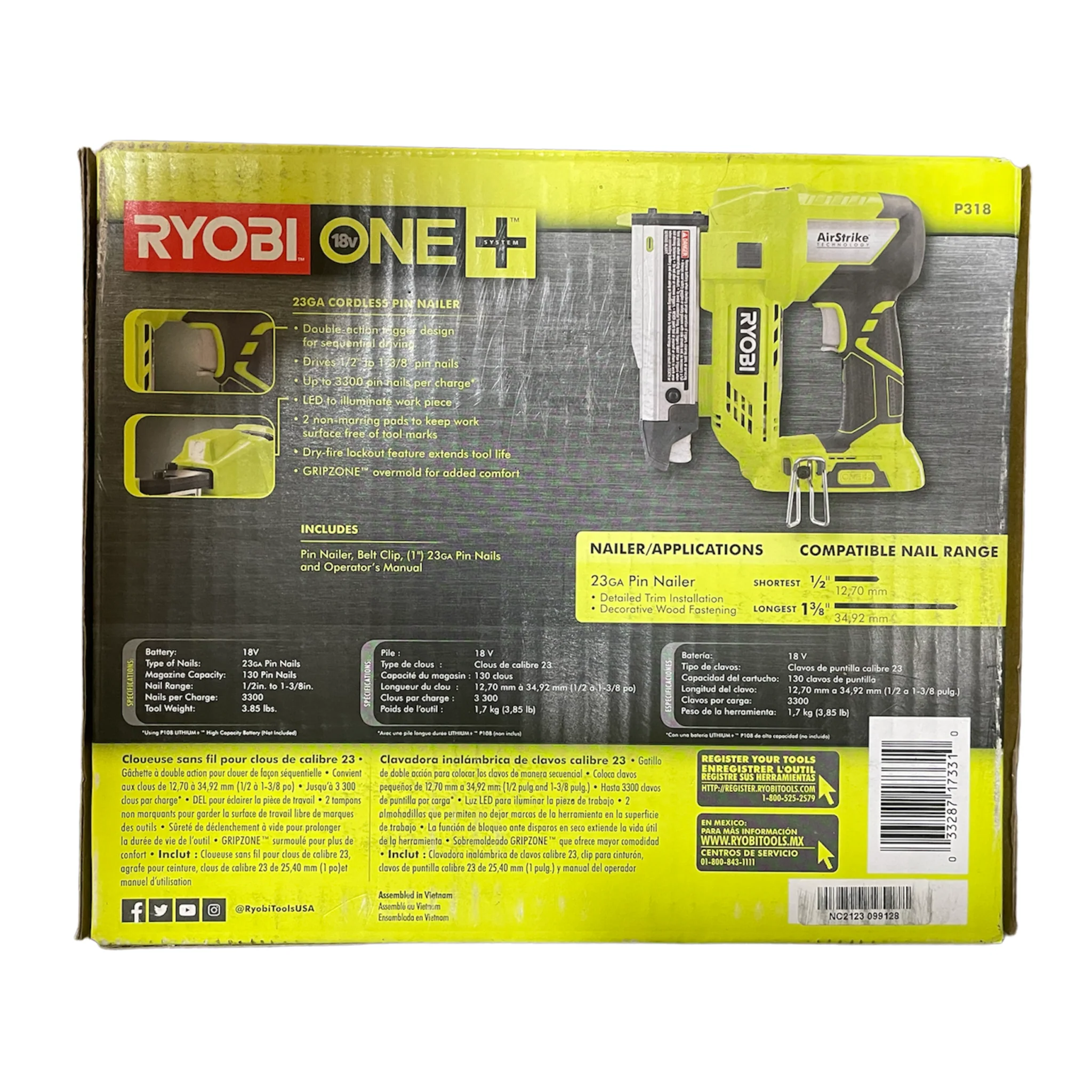18-Volt ONE+ Cordless AirStrike 23-Gauge 1-3/8 in. Headless Pin Nailer (Tool Only) - Image 2