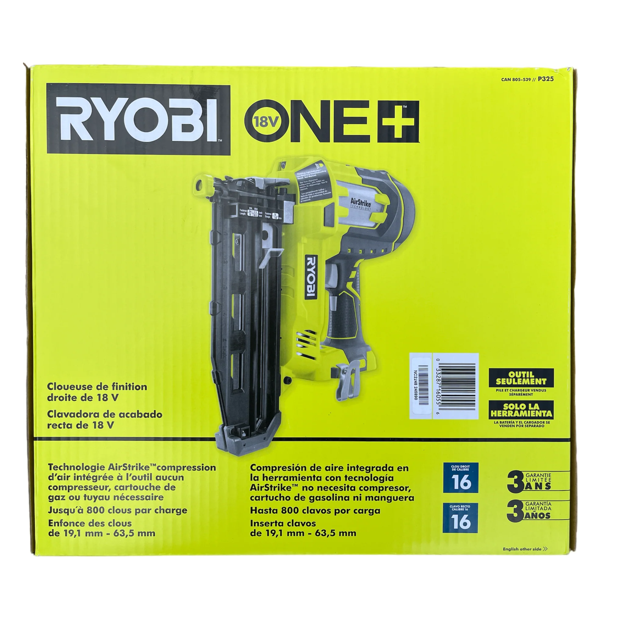 18-Volt ONE+ Lithium-Ion Cordless AirStrike 16-Gauge Cordless Straight Finish Nailer (Tool Only) - Image 2
