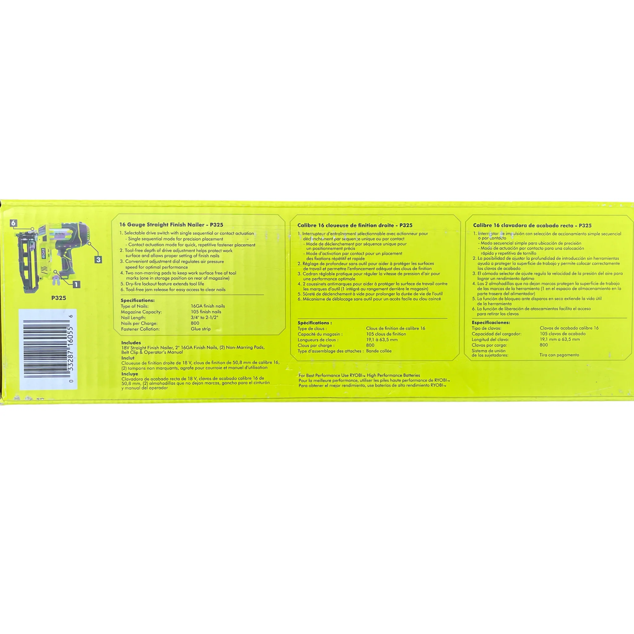 18-Volt ONE+ Lithium-Ion Cordless AirStrike 16-Gauge Cordless Straight Finish Nailer (Tool Only) - Image 3