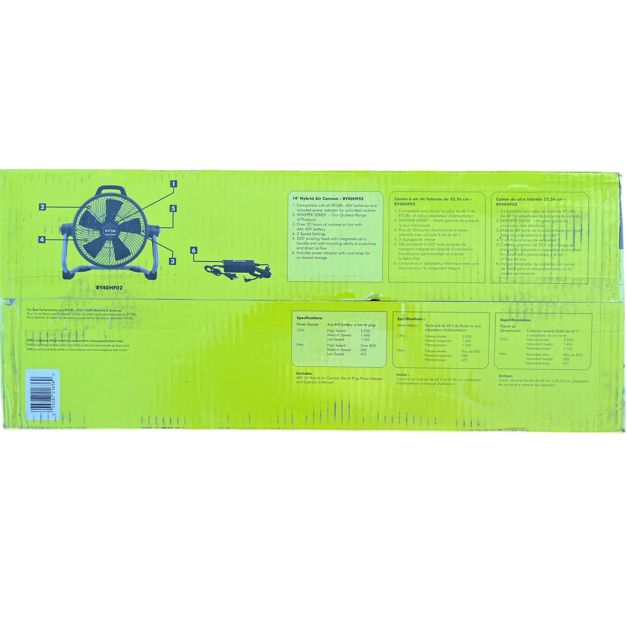 Ryobi 40-Volt 14 in. Cordless Hybrid WHISPER SERIES Air Cannon Fan (Tool Only) - Image 3