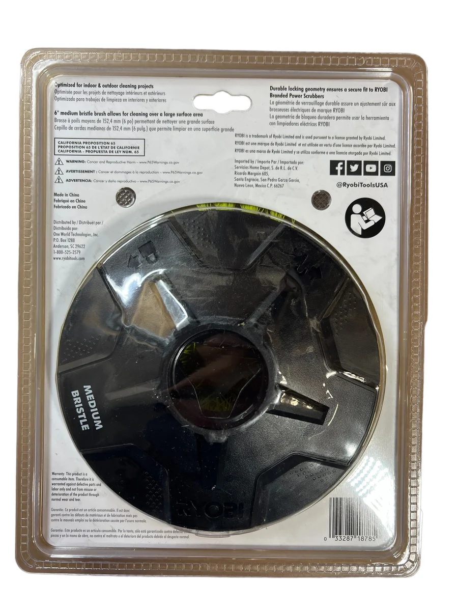6 in. Medium Bristle Brush Accessory for RYOBI P4500 and P4510 Scrubber Tools - Image 2