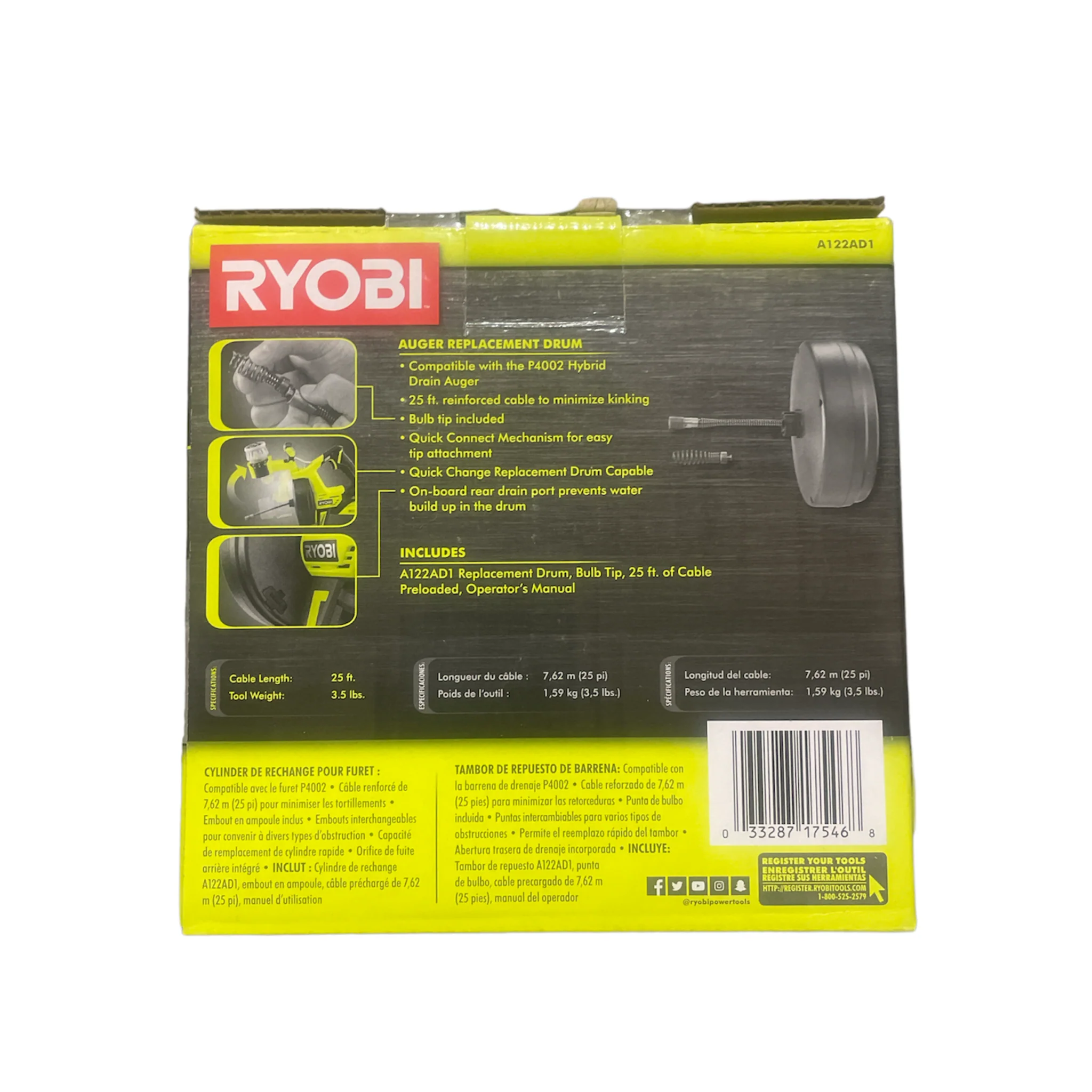 Auger Drum Replacement for RYOBI P4002 18-Volt Hybrid Drain Auger - Image 2