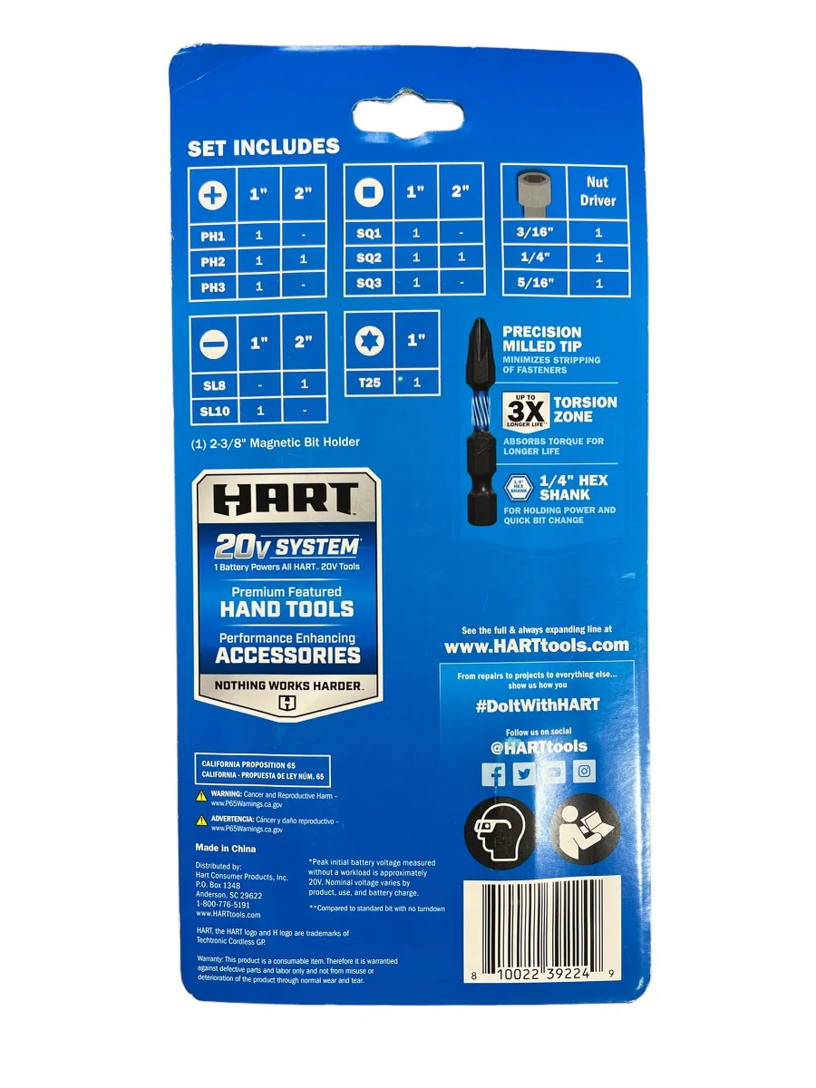 HART 15-Piece Impact Driver Bit Set with Storage Case and Torsion Zone - Image 2