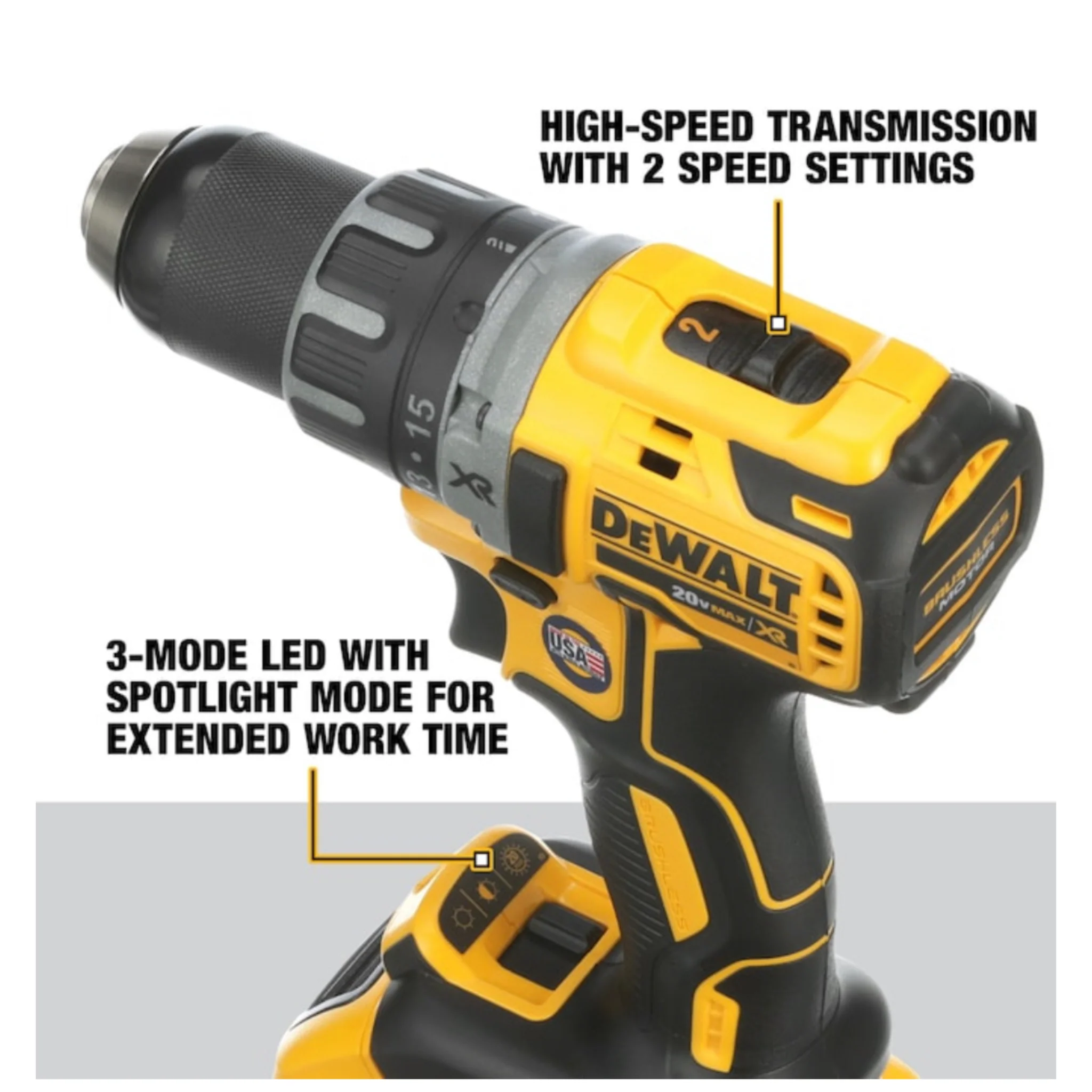DEWALT XR 20-volt 1/2-in Brushless Cordless Drill (2 Li-ion Batteries Included and Charger Included) - Image 3