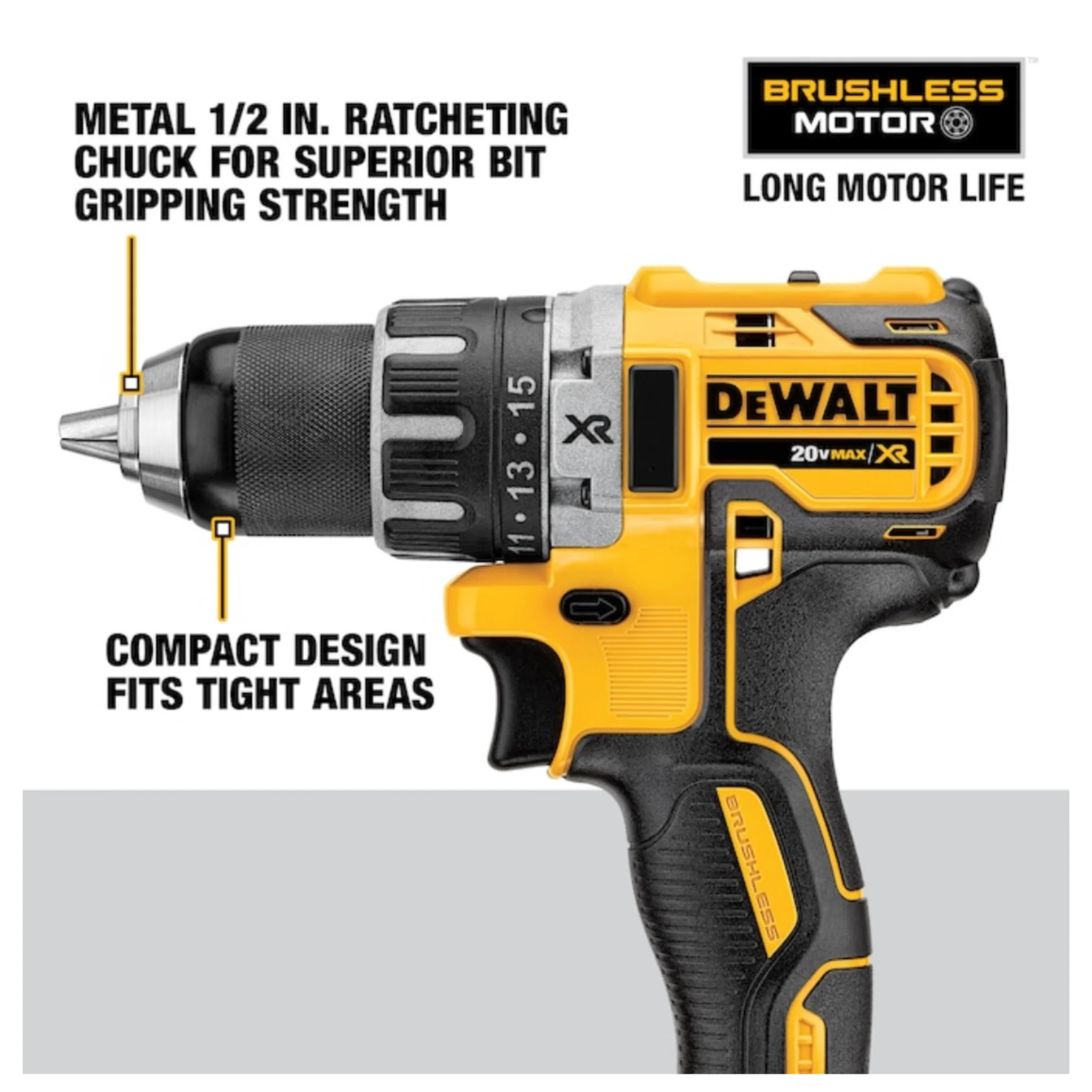 DEWALT XR 20-volt 1/2-in Brushless Cordless Drill (2 Li-ion Batteries Included and Charger Included) - Image 4