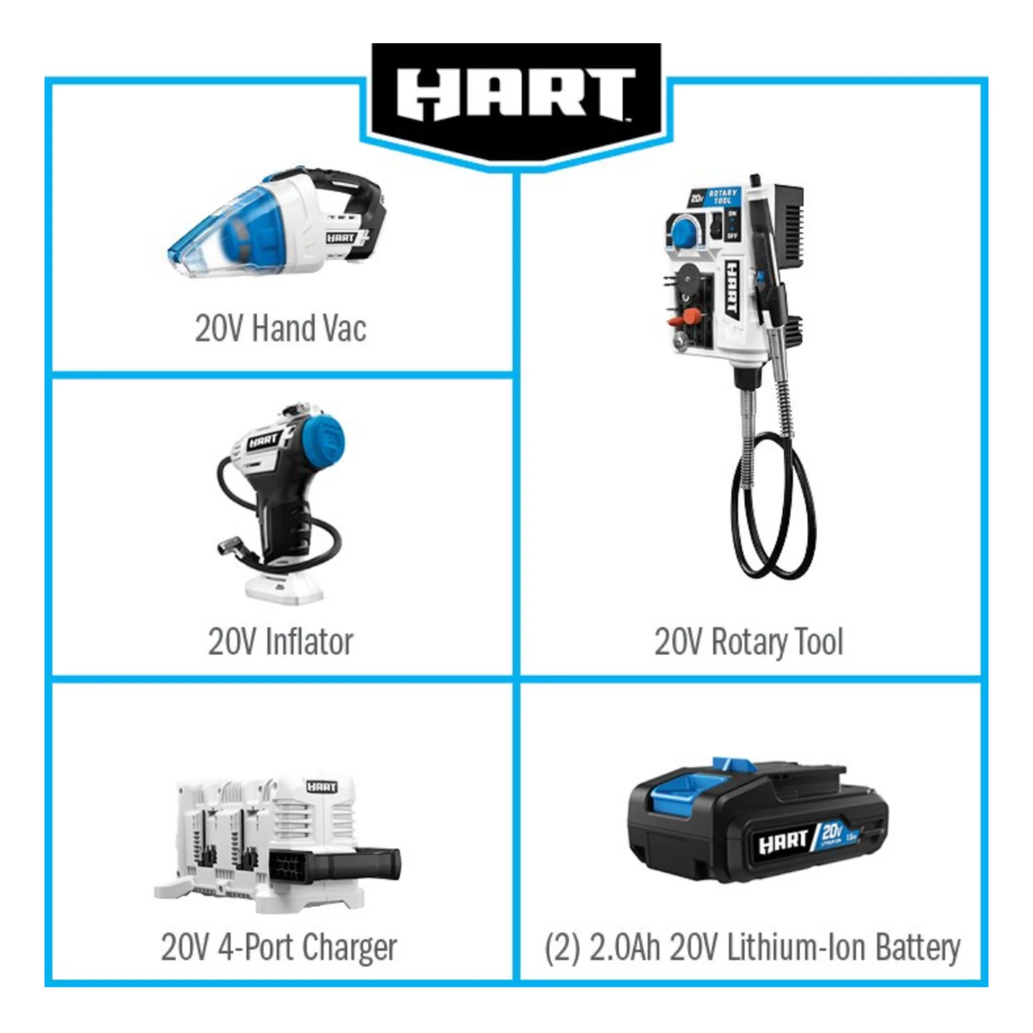 HART 20-Volt 4-Tool Lifestyle Kit (2) 20-Volt 2.0Ah Lithium-Ion Batteries - Image 2