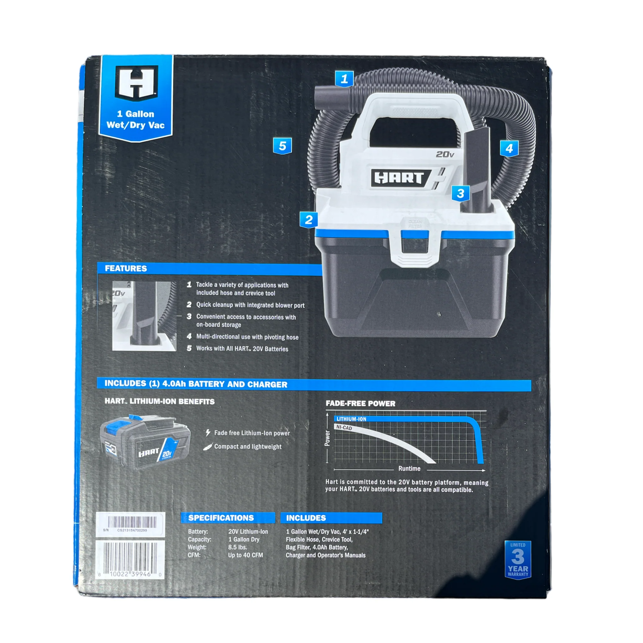 HART 20-Volt Cordless 1-Gallon Wet/Dry Vacuum Kit with 4.0 Ah Battery - Image 3