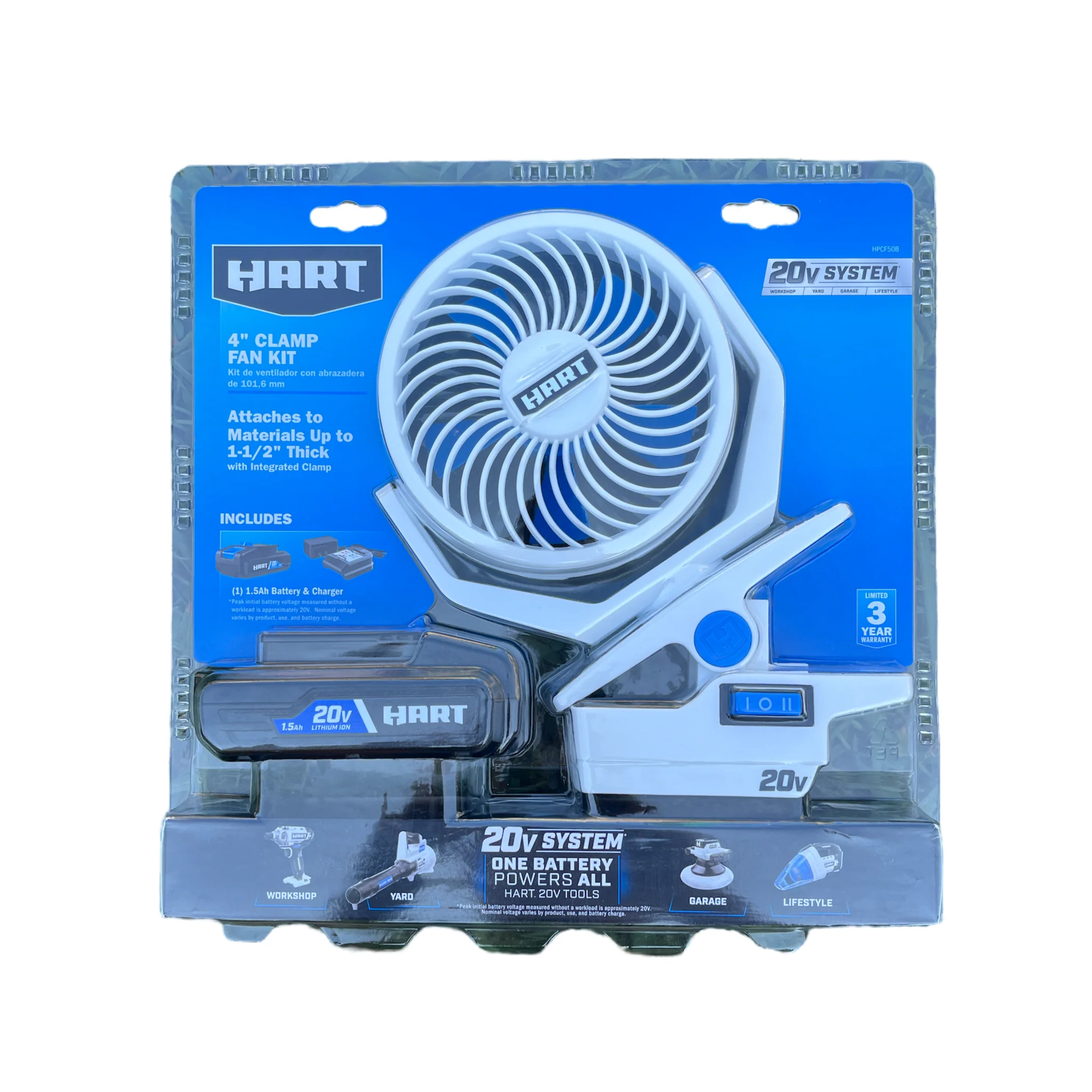 HART 20-Volt Cordless 4 in. Clamp Fan Kit