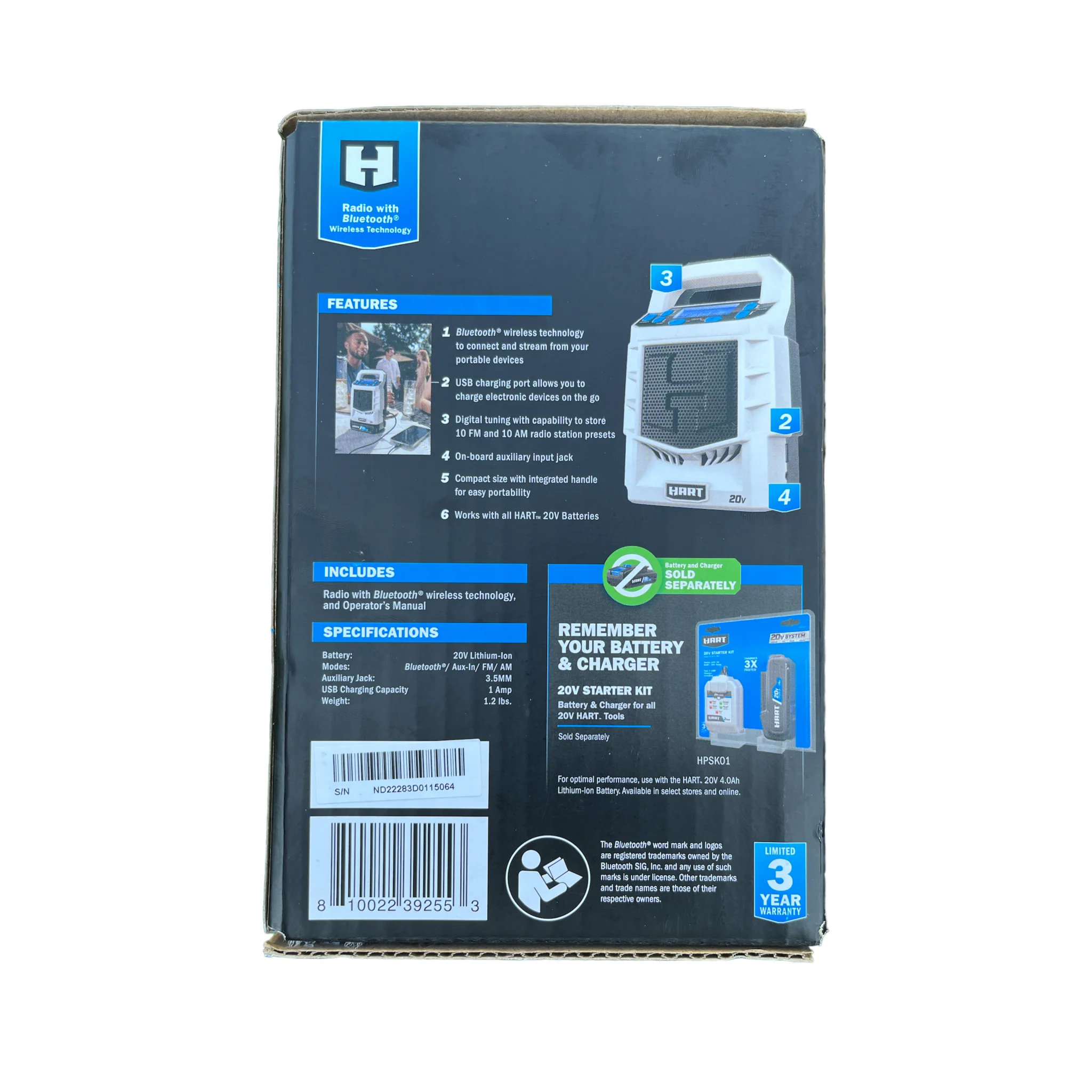 HART 20V Cordless Bluetooth Radio (Tool Only) - Image 3