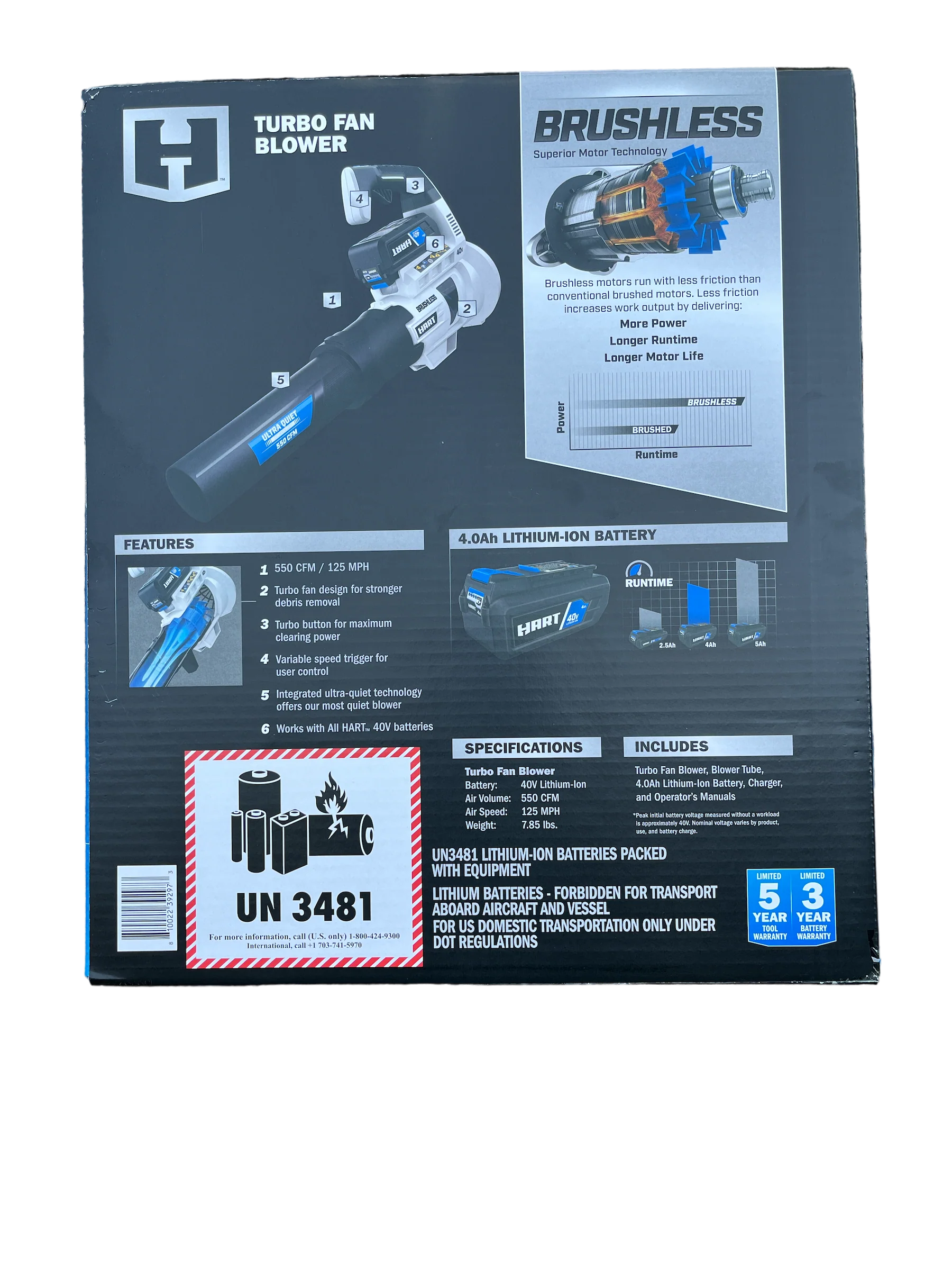 HART 40-Volt Cordless Brushless Turbo Fan Blower Kit, (1) 4.0Ah Lithium-Ion Battery - Image 2