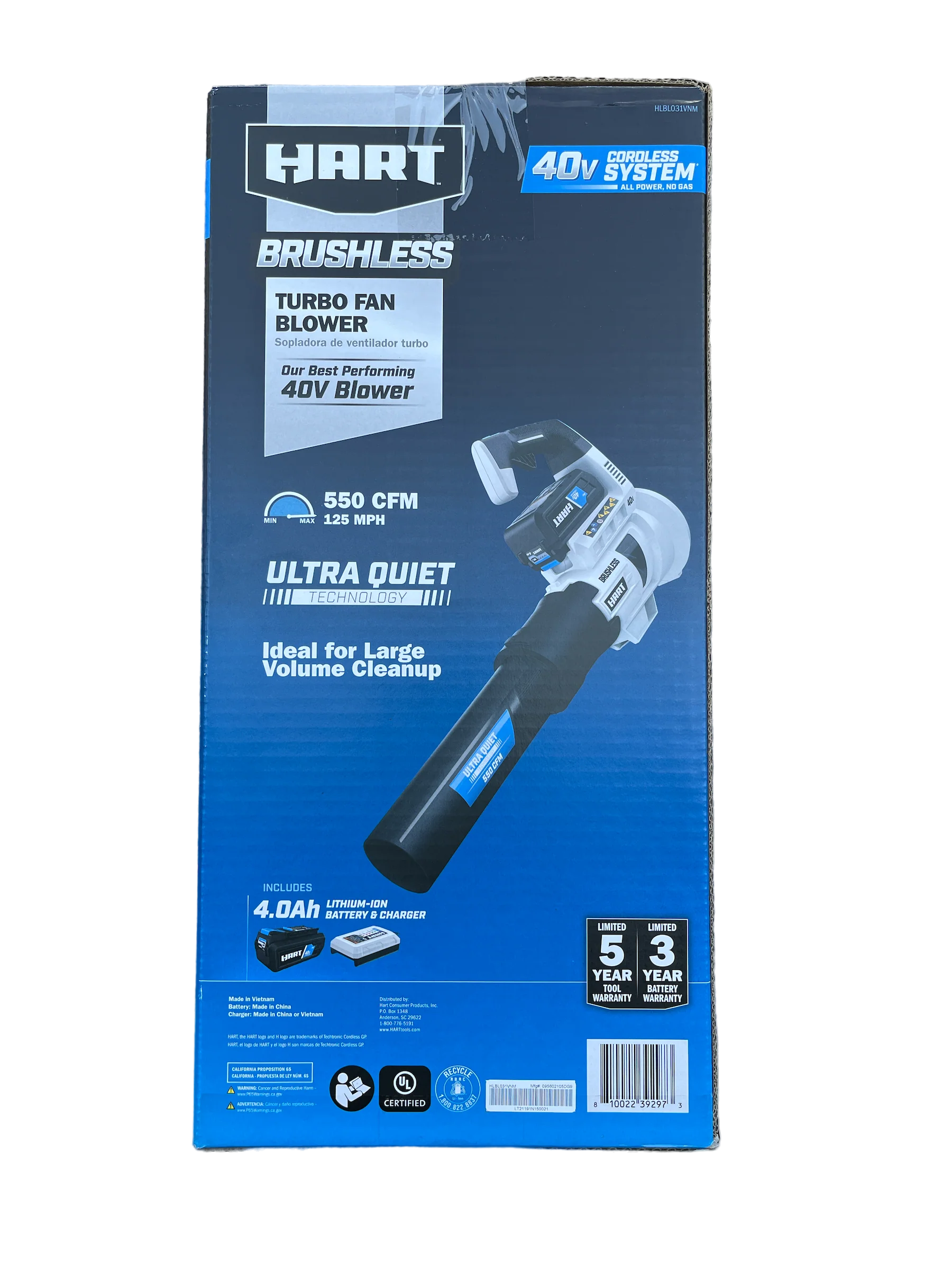 HART 40-Volt Cordless Brushless Turbo Fan Blower Kit, (1) 4.0Ah Lithium-Ion Battery - Image 3