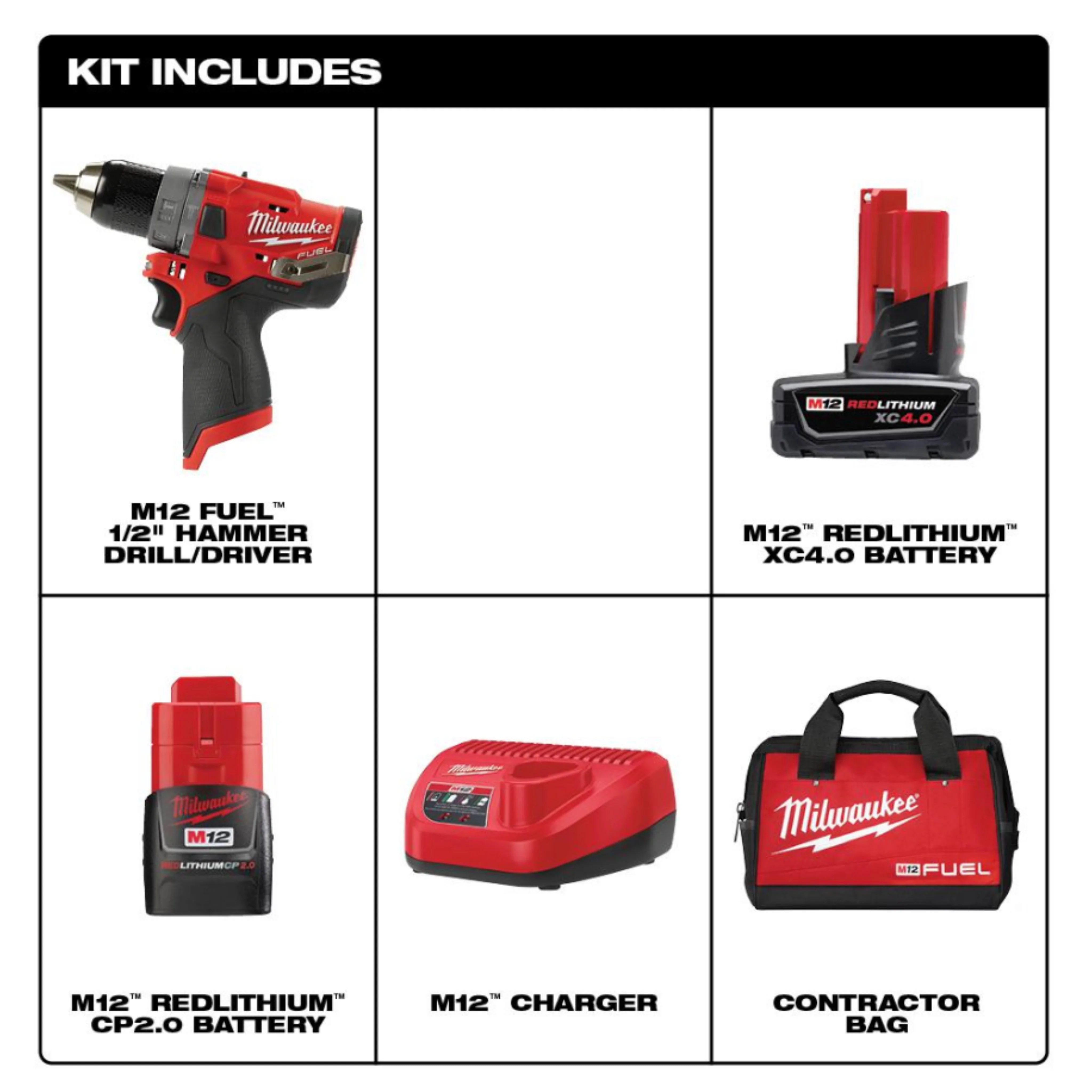 Milwaukee M12 FUEL 12-Volt Lithium-Ion Brushless Cordless Hammer Drill Driver Kit w/ 2 Batteries and Bag - Image 10