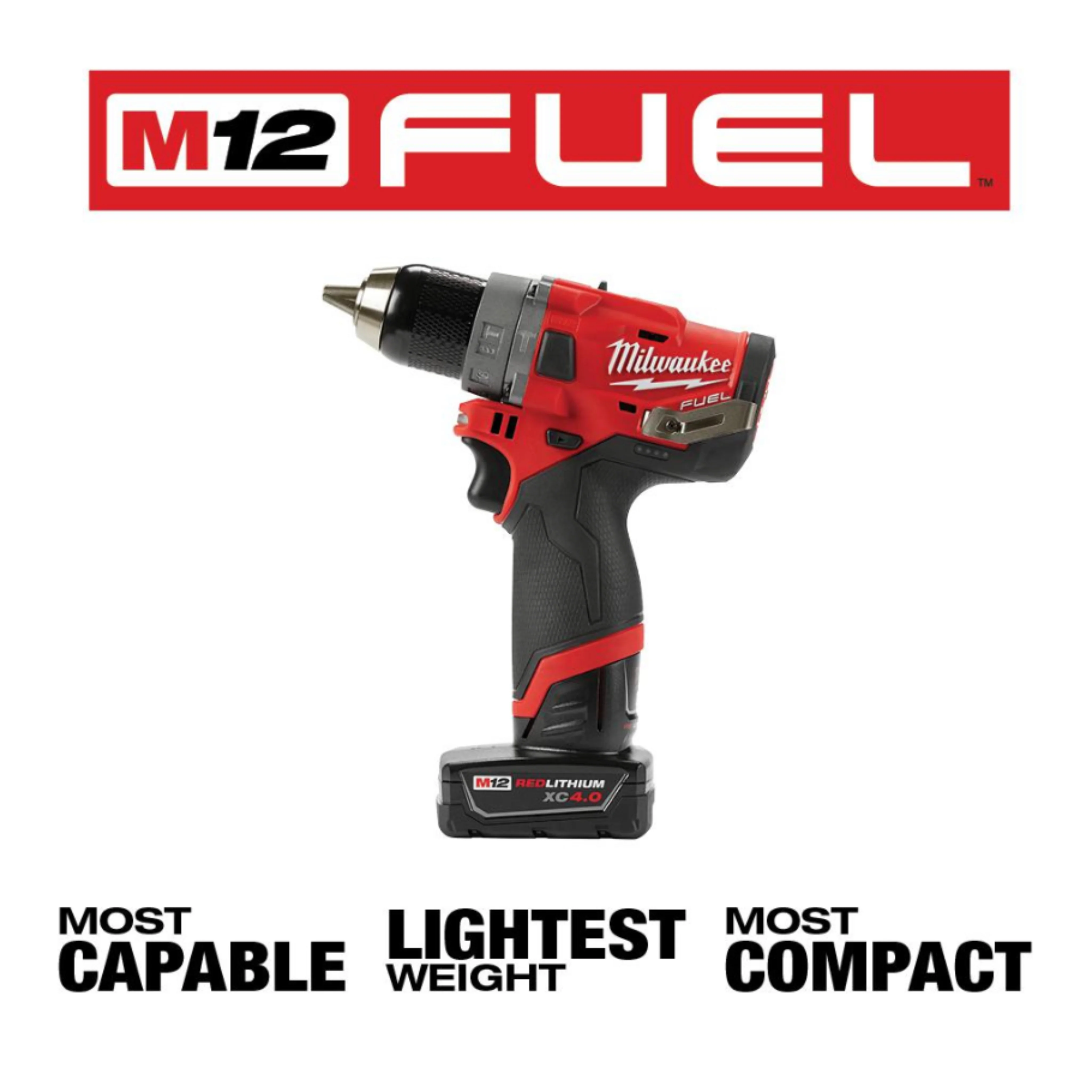 Milwaukee M12 FUEL 12-Volt Lithium-Ion Brushless Cordless Hammer Drill Driver Kit w/ 2 Batteries and Bag - Image 3