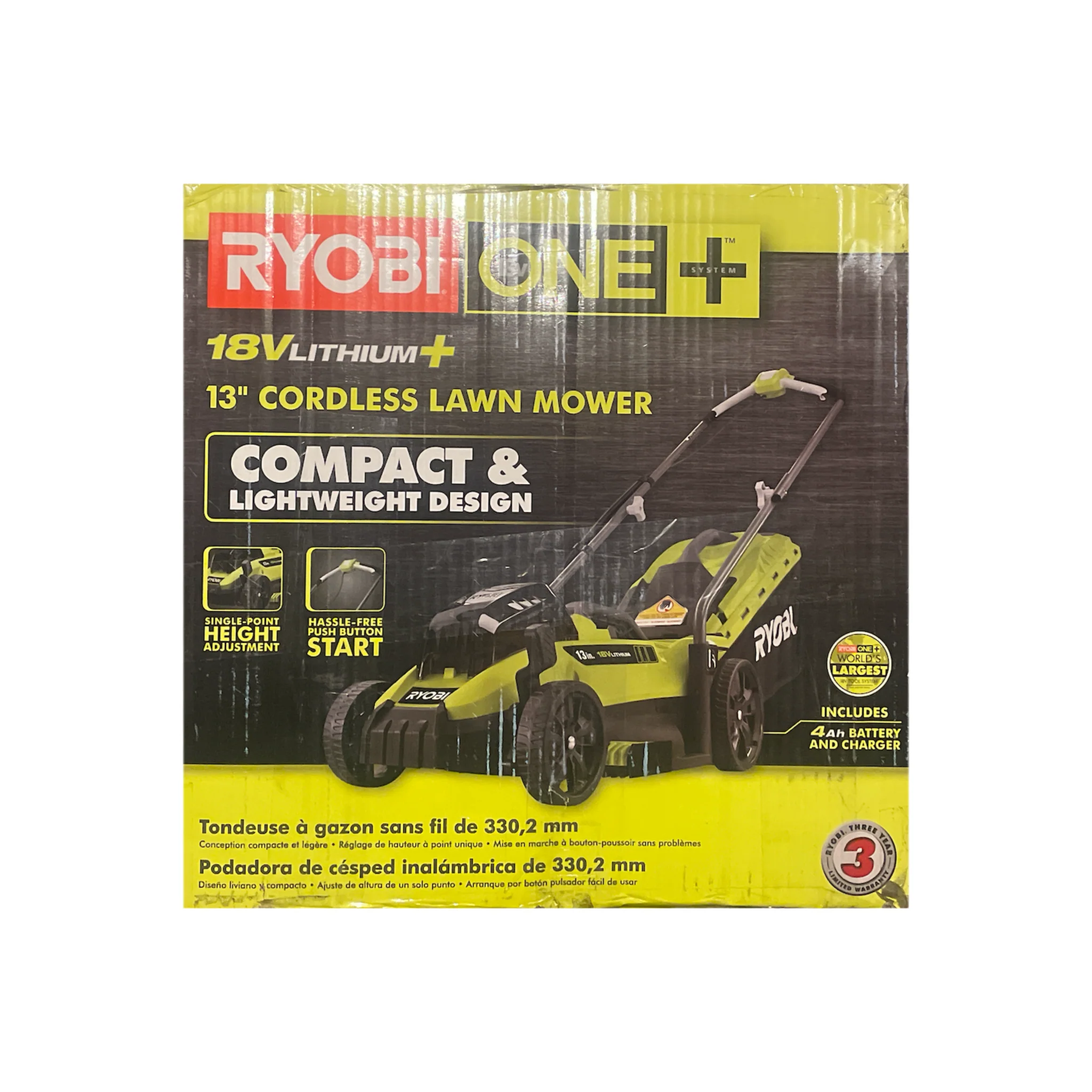 ONE+ 18-Volt 13 in. Cordless Battery Walk Behind Push Lawn Mower with 4.0 Ah Battery and Charger - Image 2