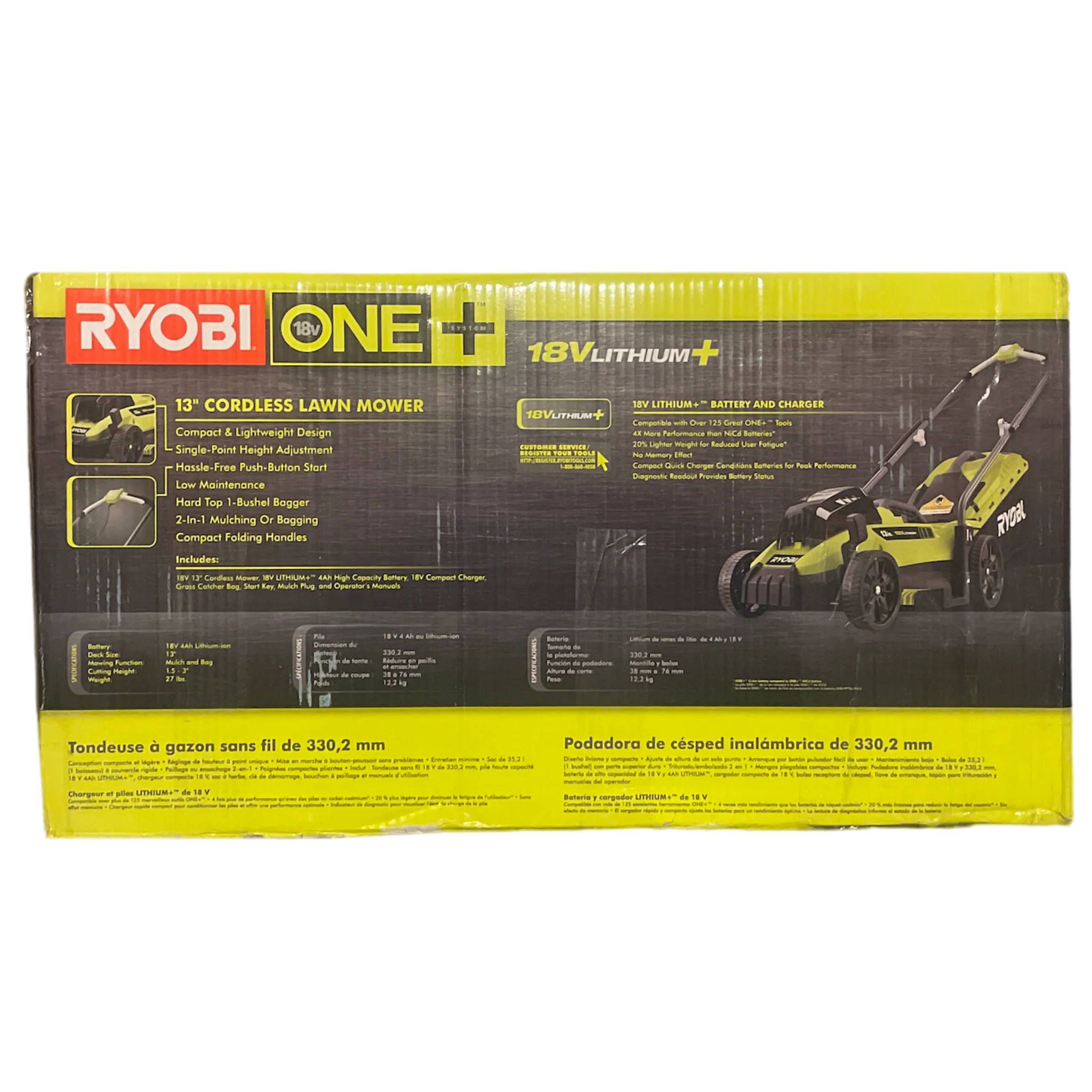 ONE+ 18-Volt 13 in. Cordless Battery Walk Behind Push Lawn Mower with 4.0 Ah Battery and Charger - Image 3