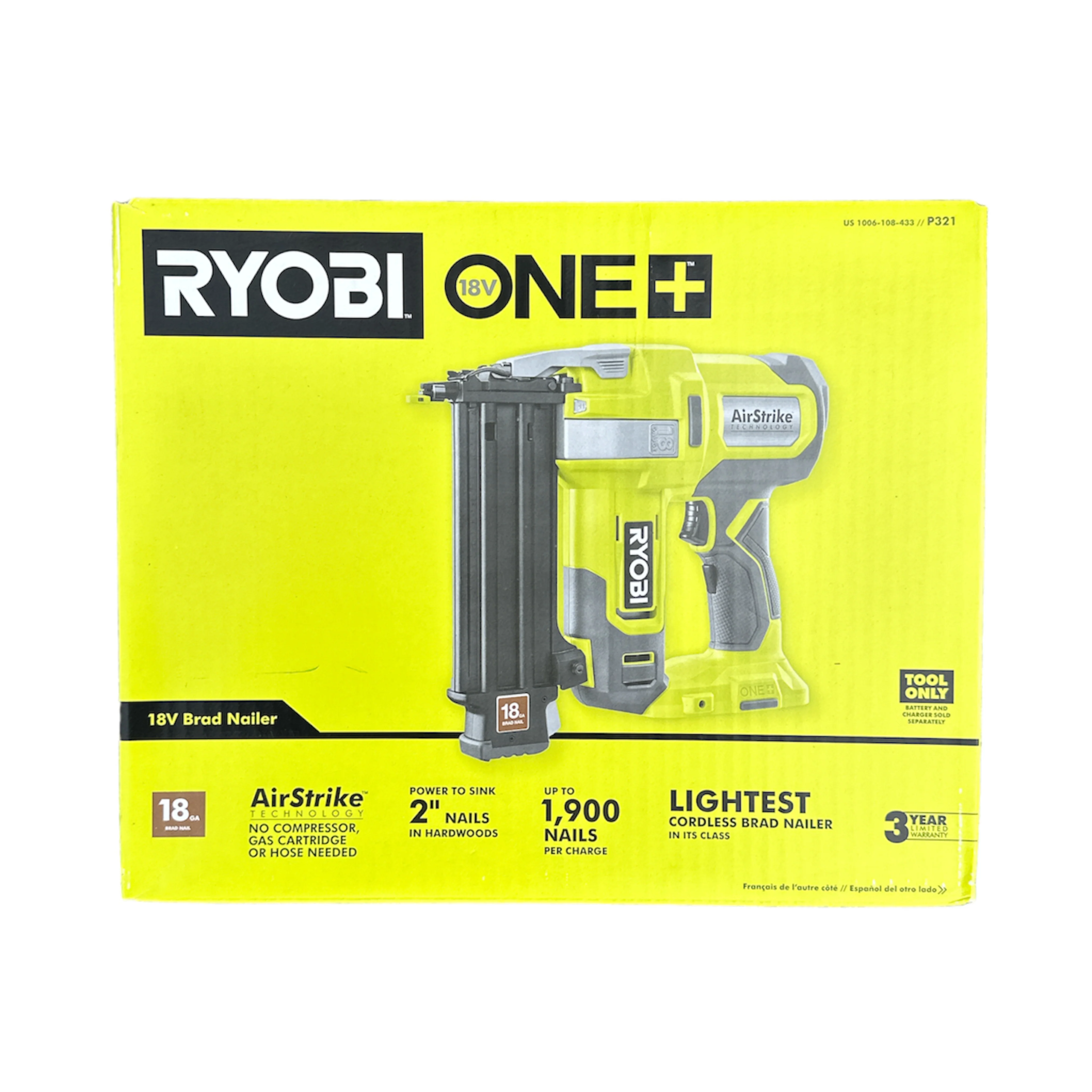 ONE+ 18-Volt Cordless AirStrike 18-Gauge Brad Nailer (Tool Only)