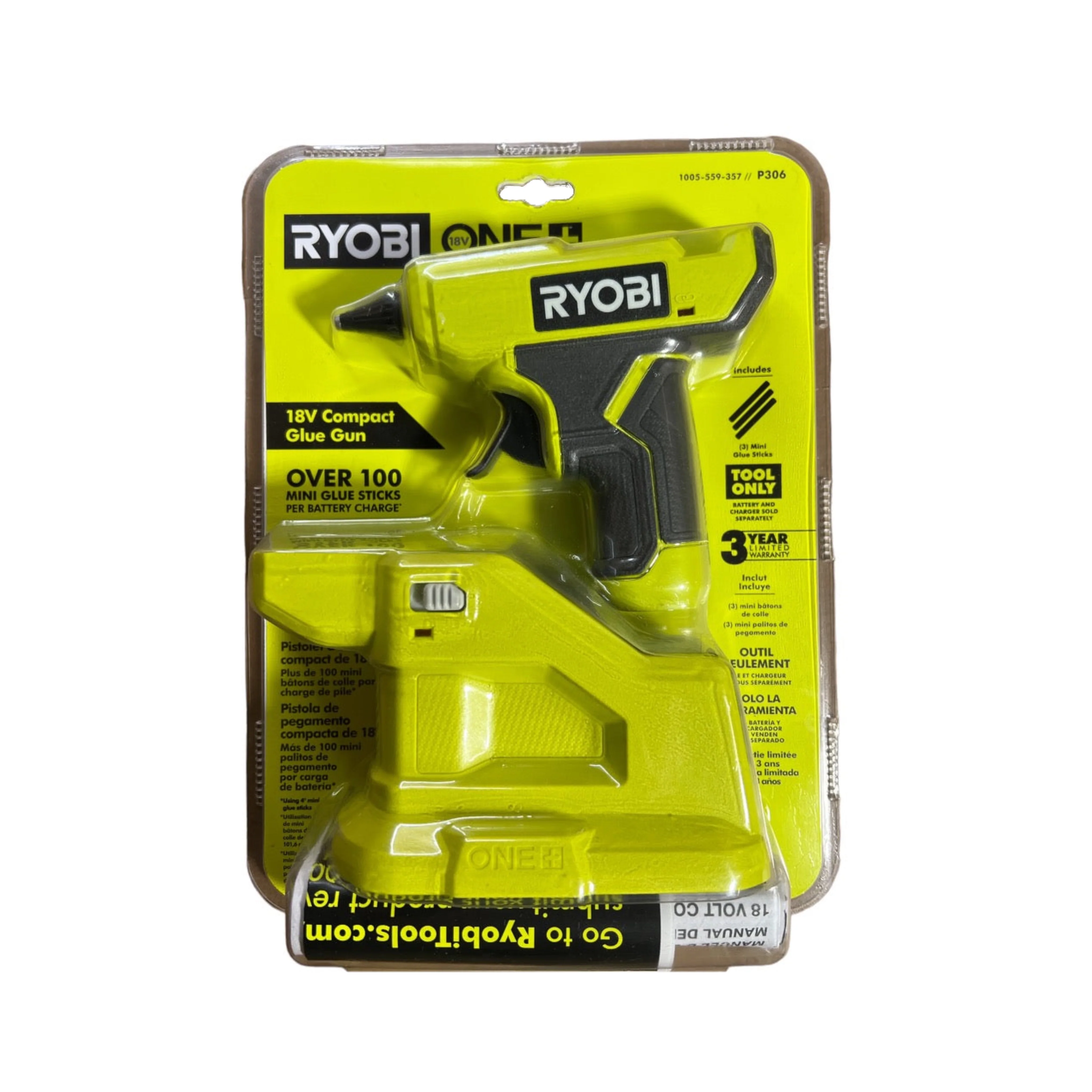ONE+ 18-Volt Cordless Compact Glue Gun with 3 Mini Glue Sticks