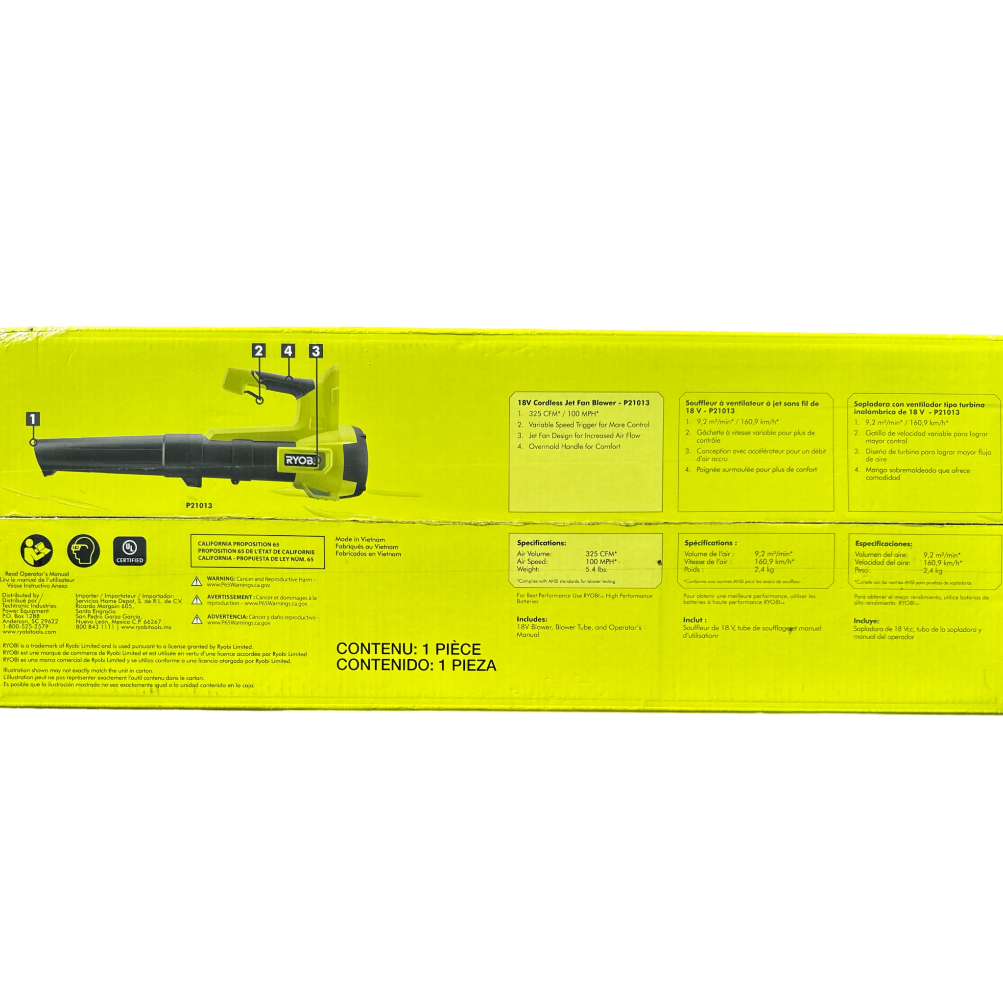 ONE+ 18V 100 MPH 325 CFM Cordless Battery Variable Speed Jet Fan Leaf Blower (Tool Only) - Image 3