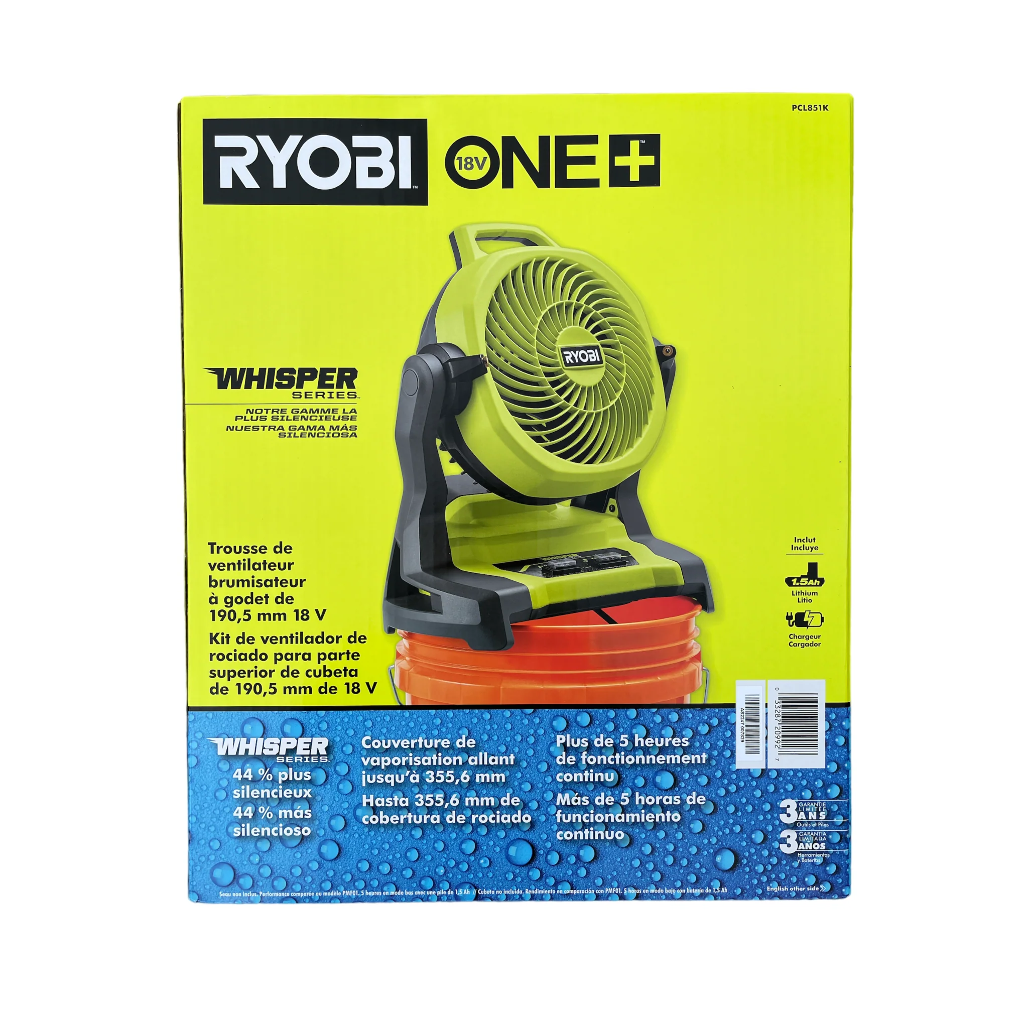 ONE+ 18V Cordless 7-1/2 in. Bucket Top Misting Fan Kit with 1.5 Ah Battery and Charger - Image 2