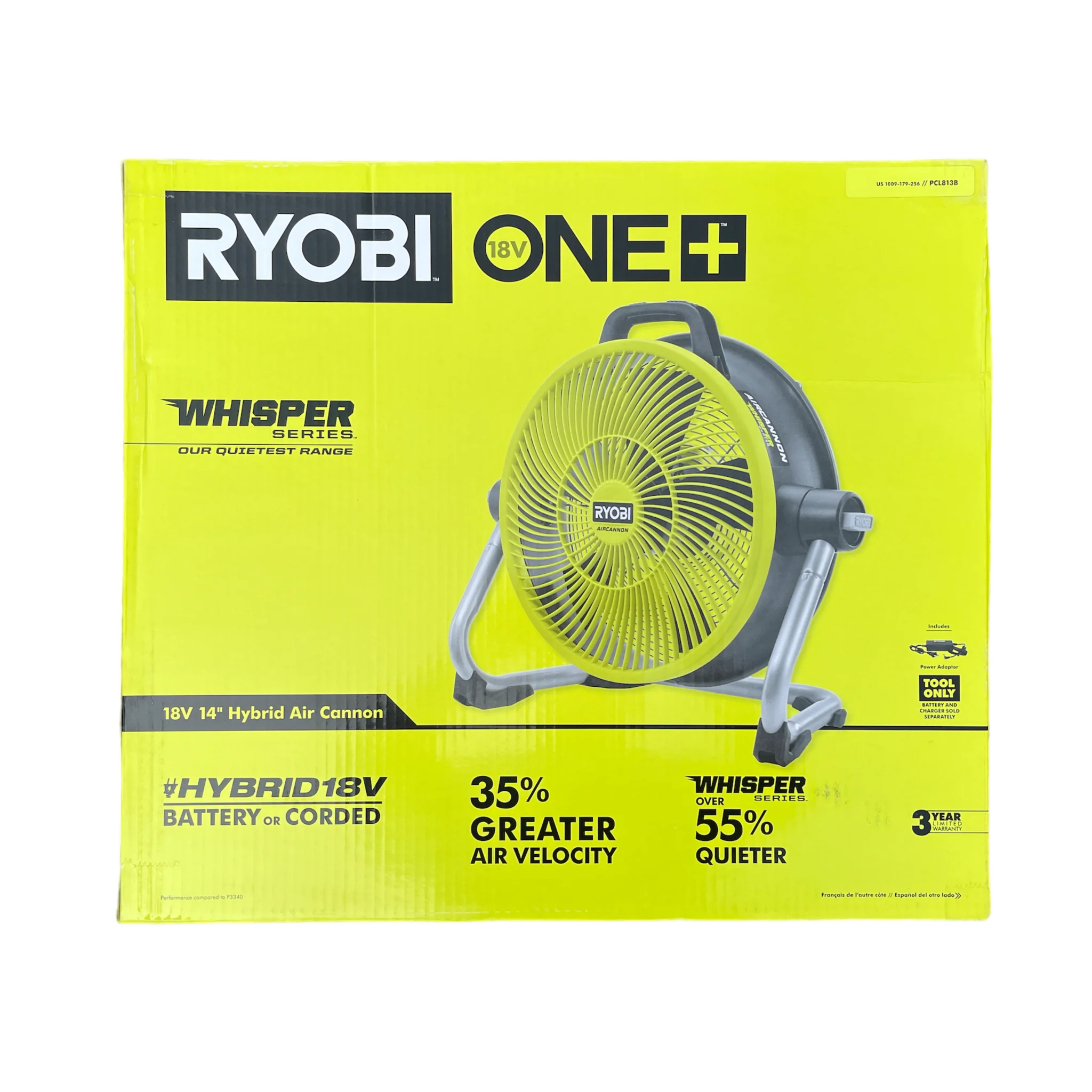ONE+ 18V Cordless Hybrid WHISPER SERIES 14 in. Air Cannon Fan (Tool Only)