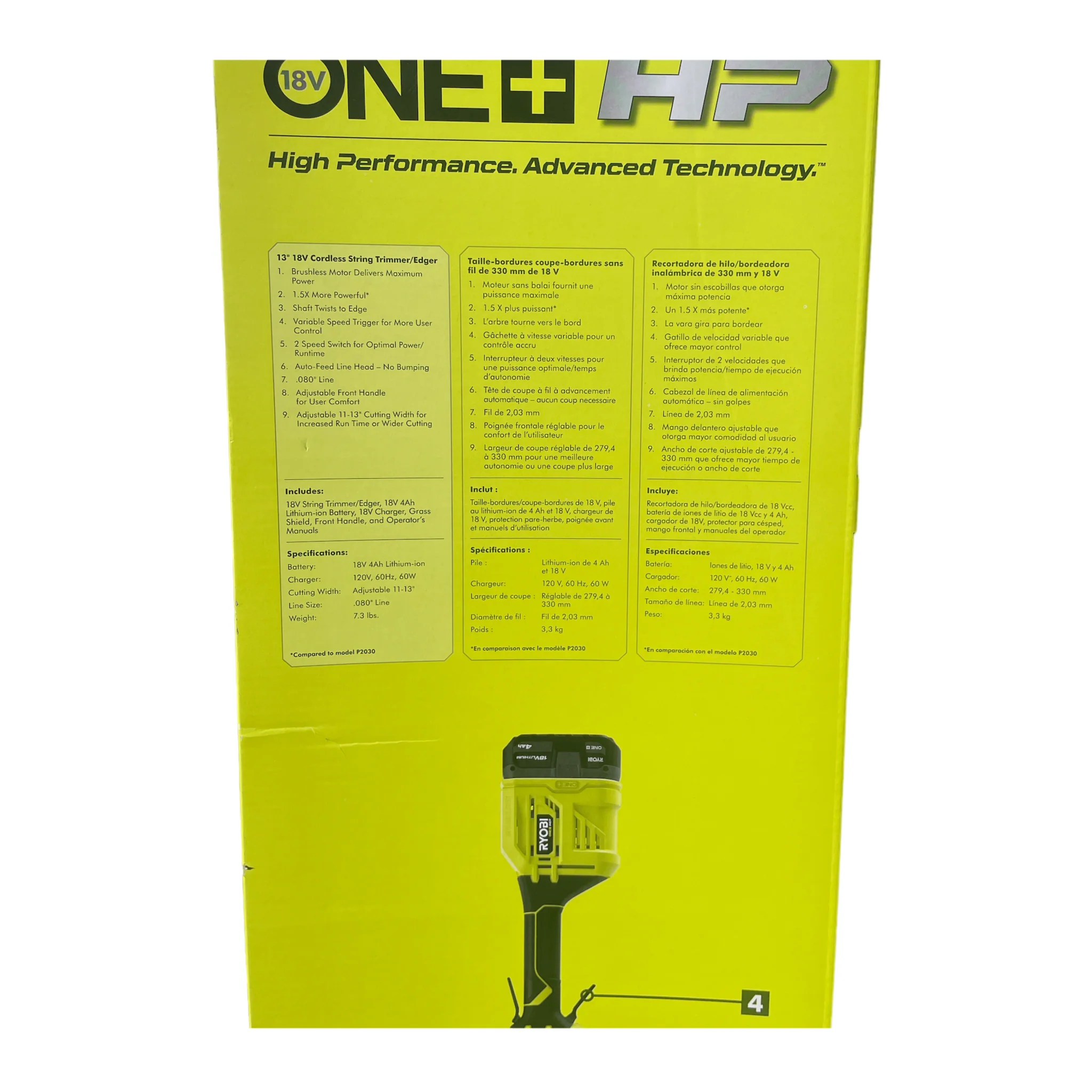 ONE+ HP 18-Volt Brushless 13 in. Cordless Battery String Trimmer with 4.0 Ah Battery and Charger - Image 3