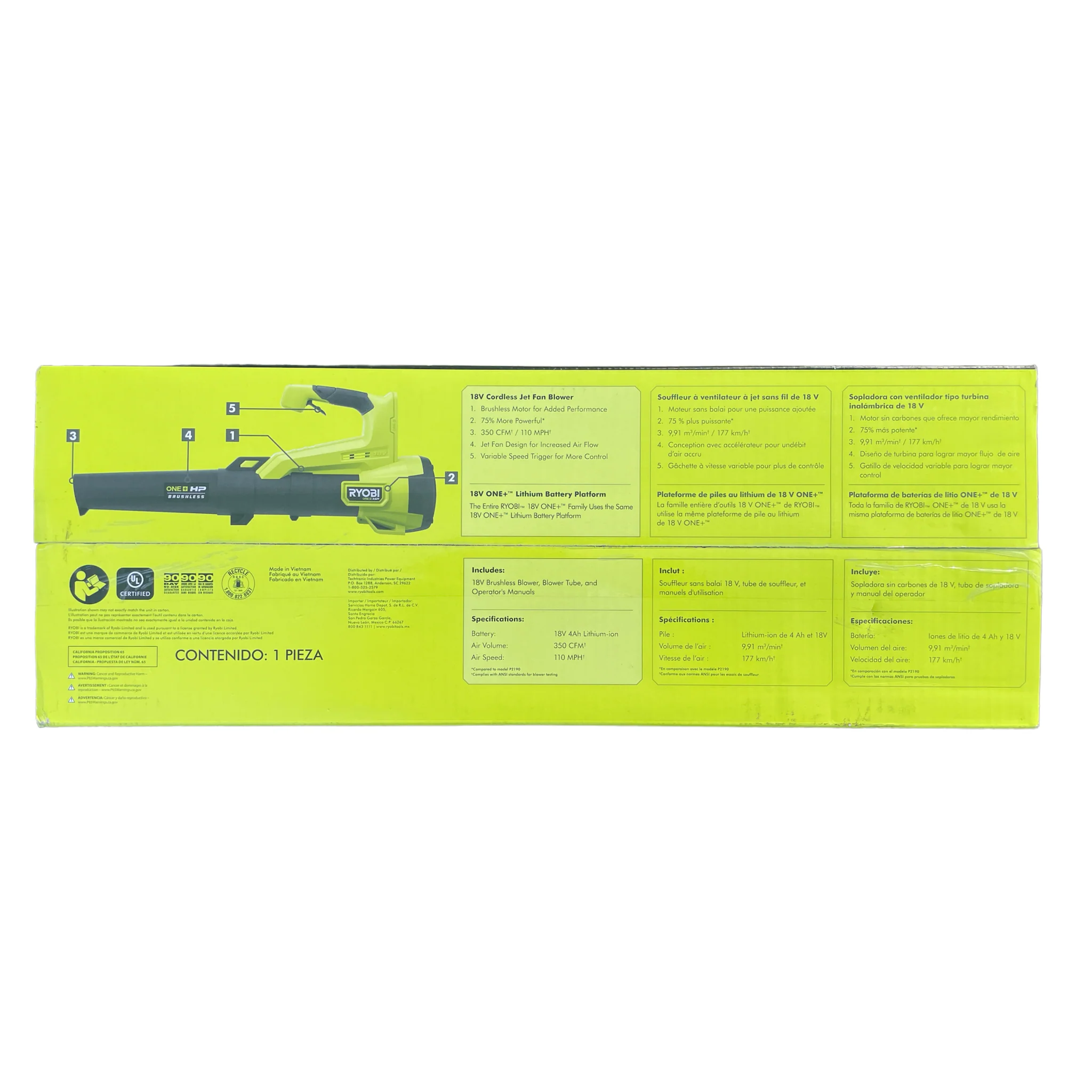 ONE+ HP 18V Brushless 110 MPH 350 CFM Cordless Variable-Speed Jet Fan Leaf Blower (Tool Only) - Image 2