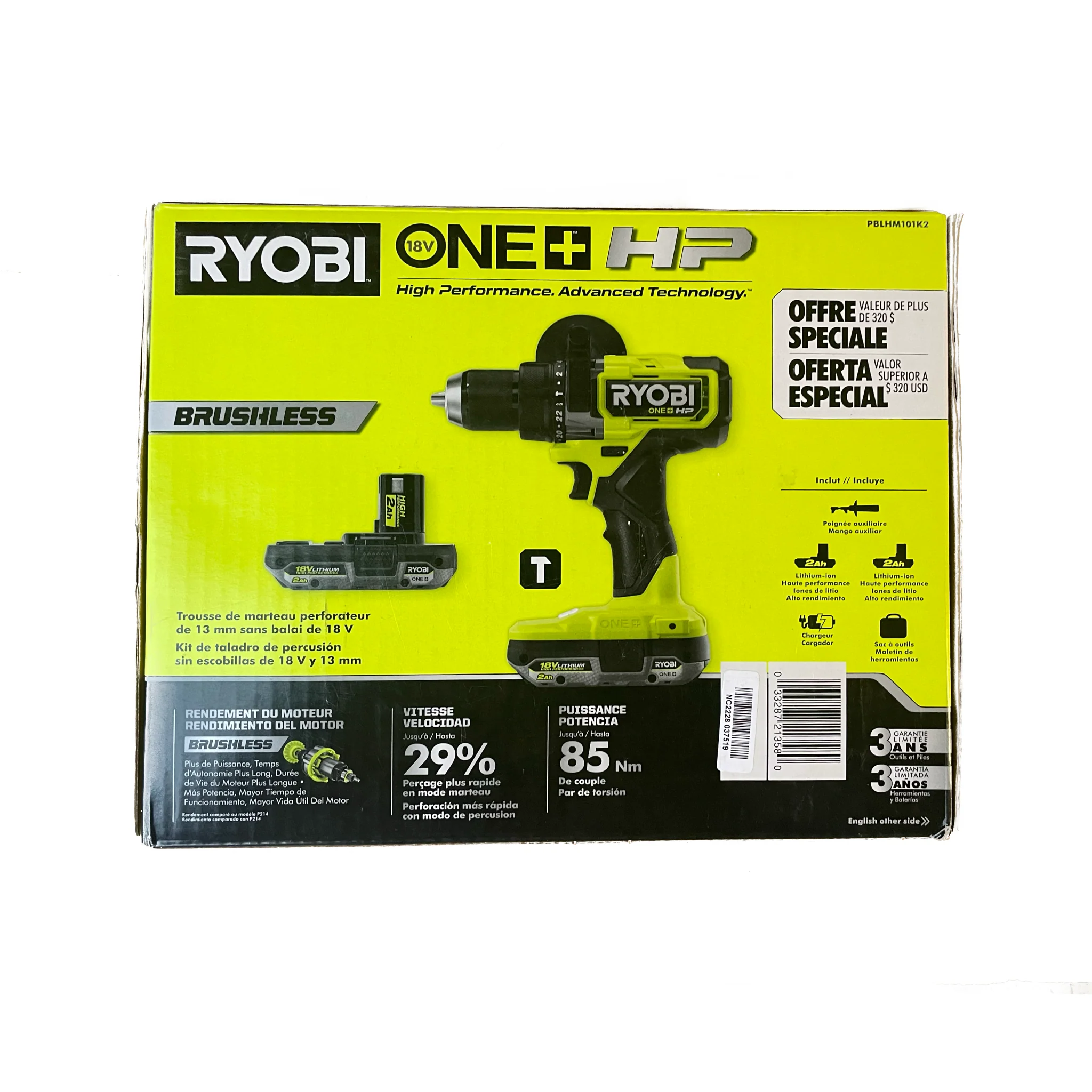 ONE+ HP 18V Brushless Cordless 1/2 in. Hammer Drill Kit with (2) 2.0 Ah Batteries, Charger, and Bag - Image 2