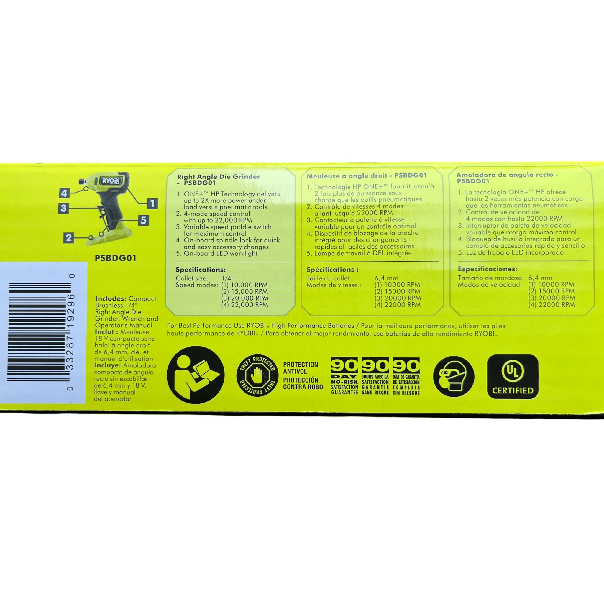 ONE+ HP 18V Brushless Cordless Compact 1/4 in. Right Angle Die Grinder (Tool Only) - Image 2