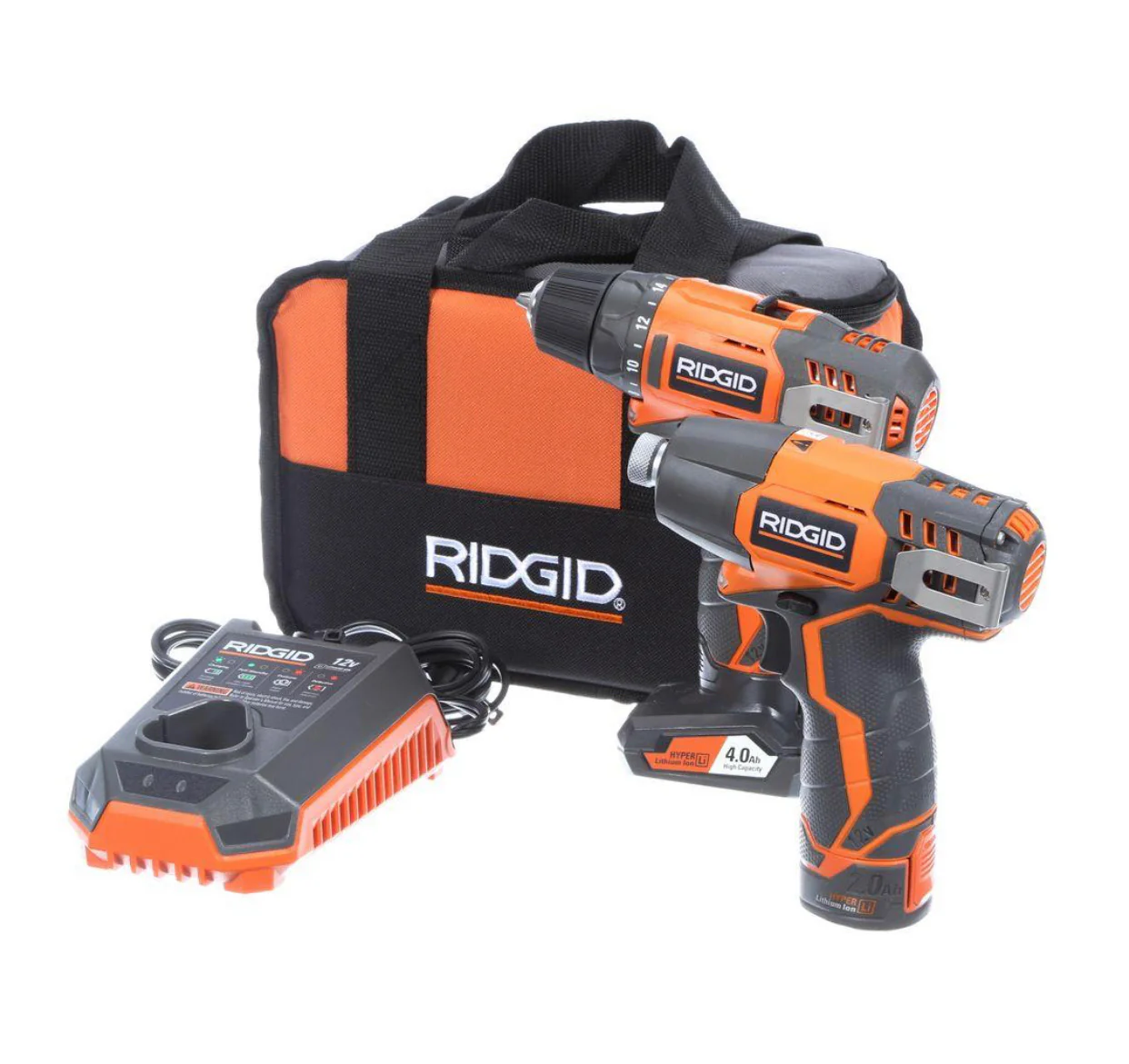RIDGID 12-Volt Lithium-Ion Cordless Drill/Driver and Impact Driver Combo Kit with 2-Batteries, Charger and Bag