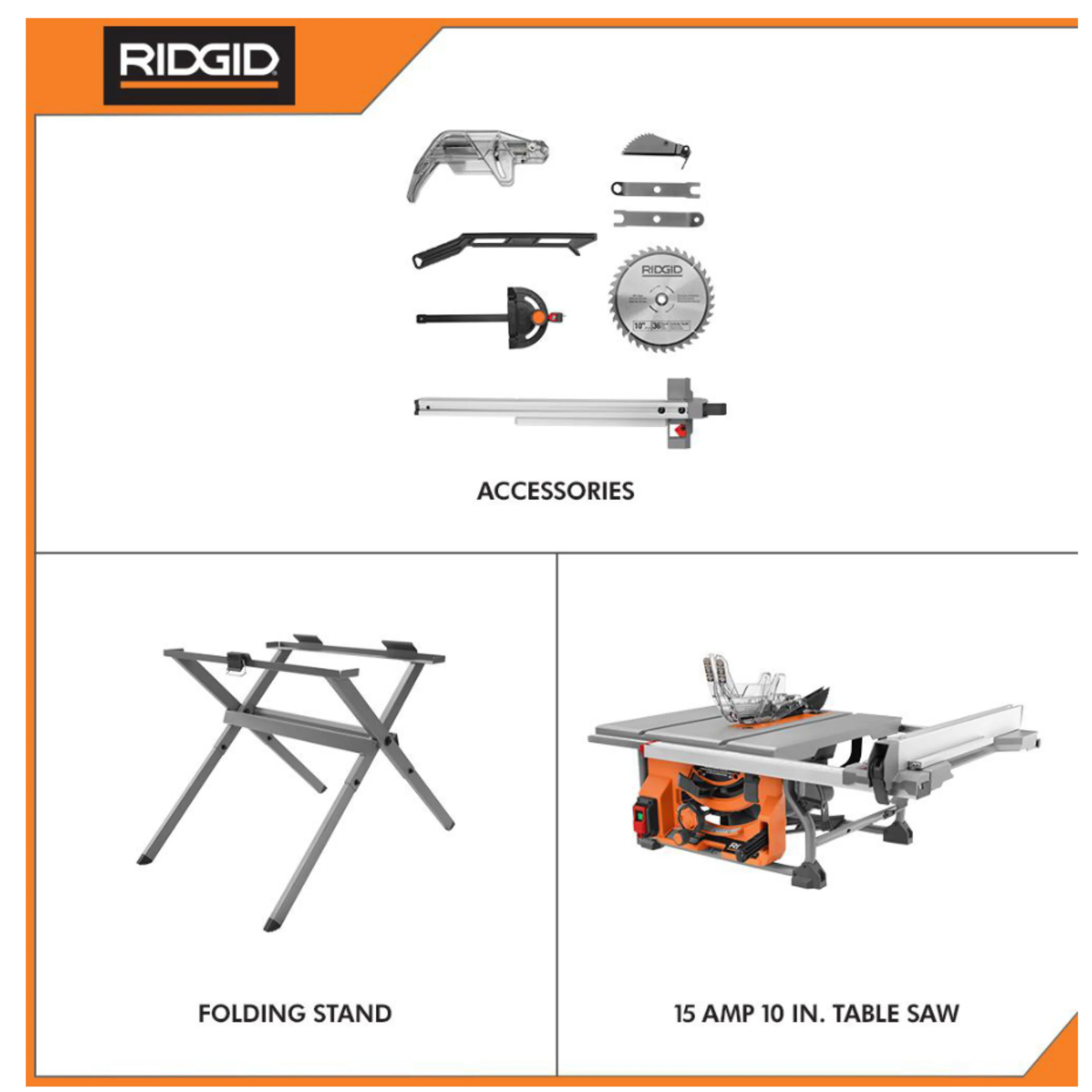 RIDGID 15 Amp 10 in. Table Saw with Folding Stand - Image 2