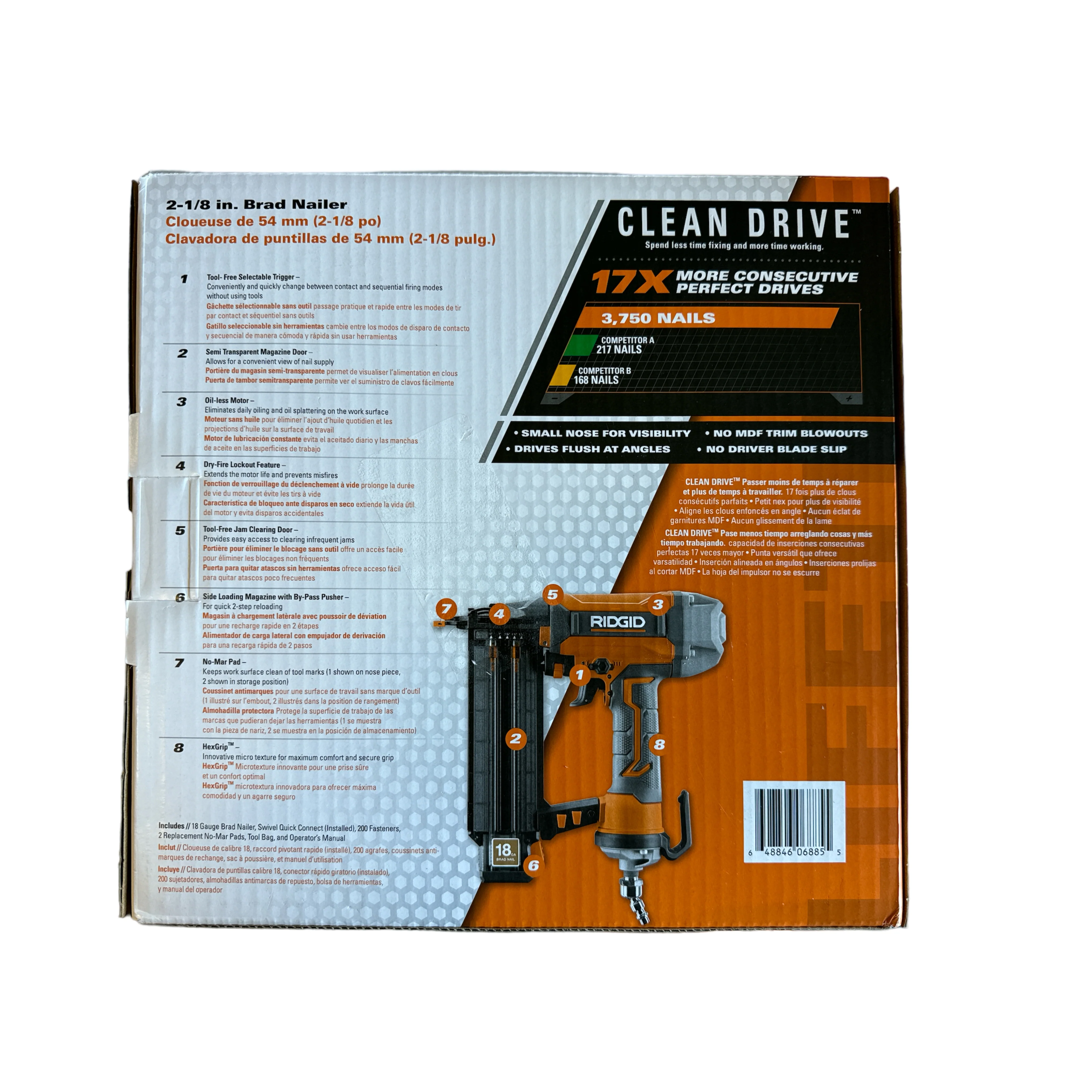 RIDGID 18-Gauge 2-1/8 in. Brad Nailer with CLEAN DRIVE Technology and Sample Nails - Image 4