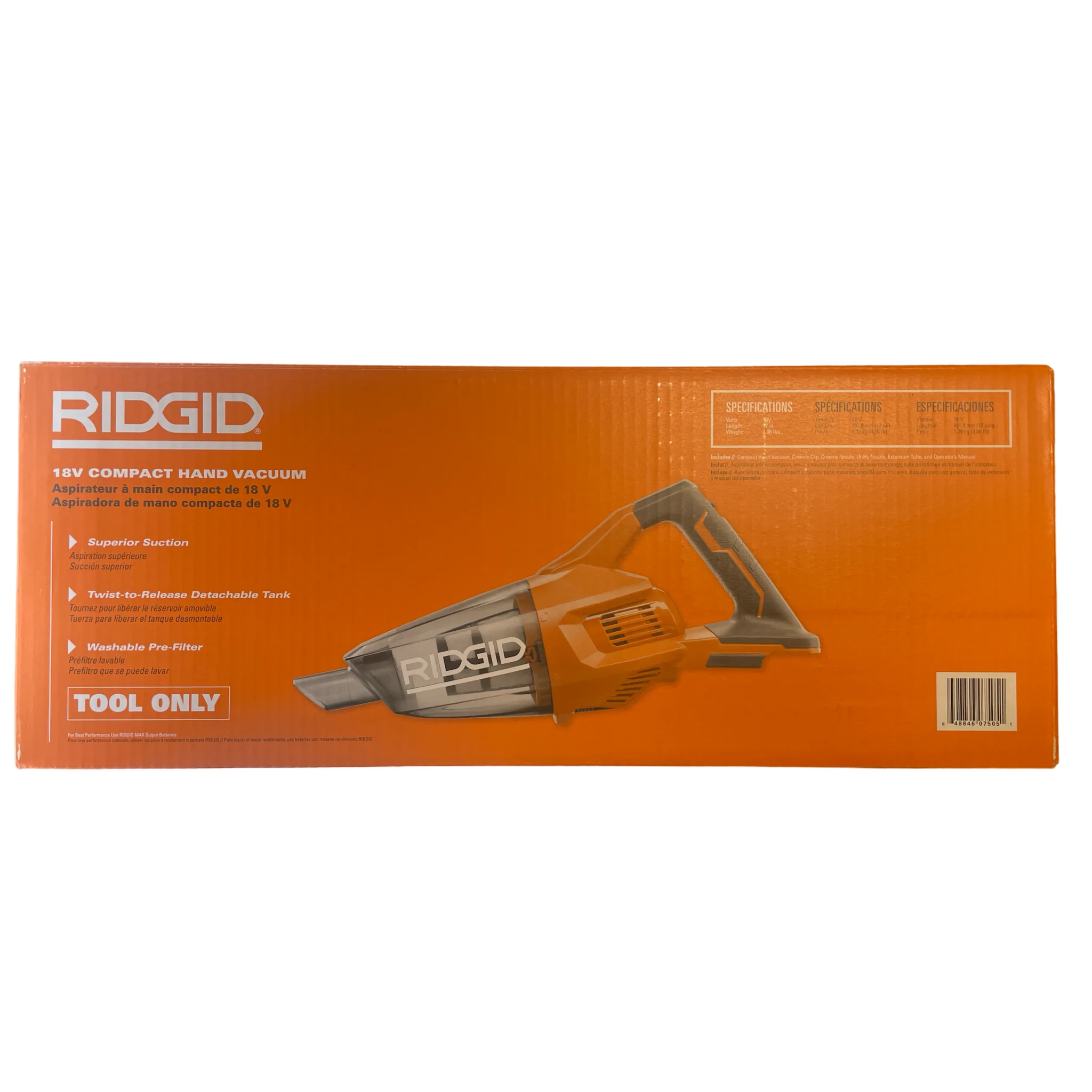 RIDGID 18-Volt Cordless Hand Vacuum with Crevice Nozzle, Utility Nozzle and Extension Tube - Image 2