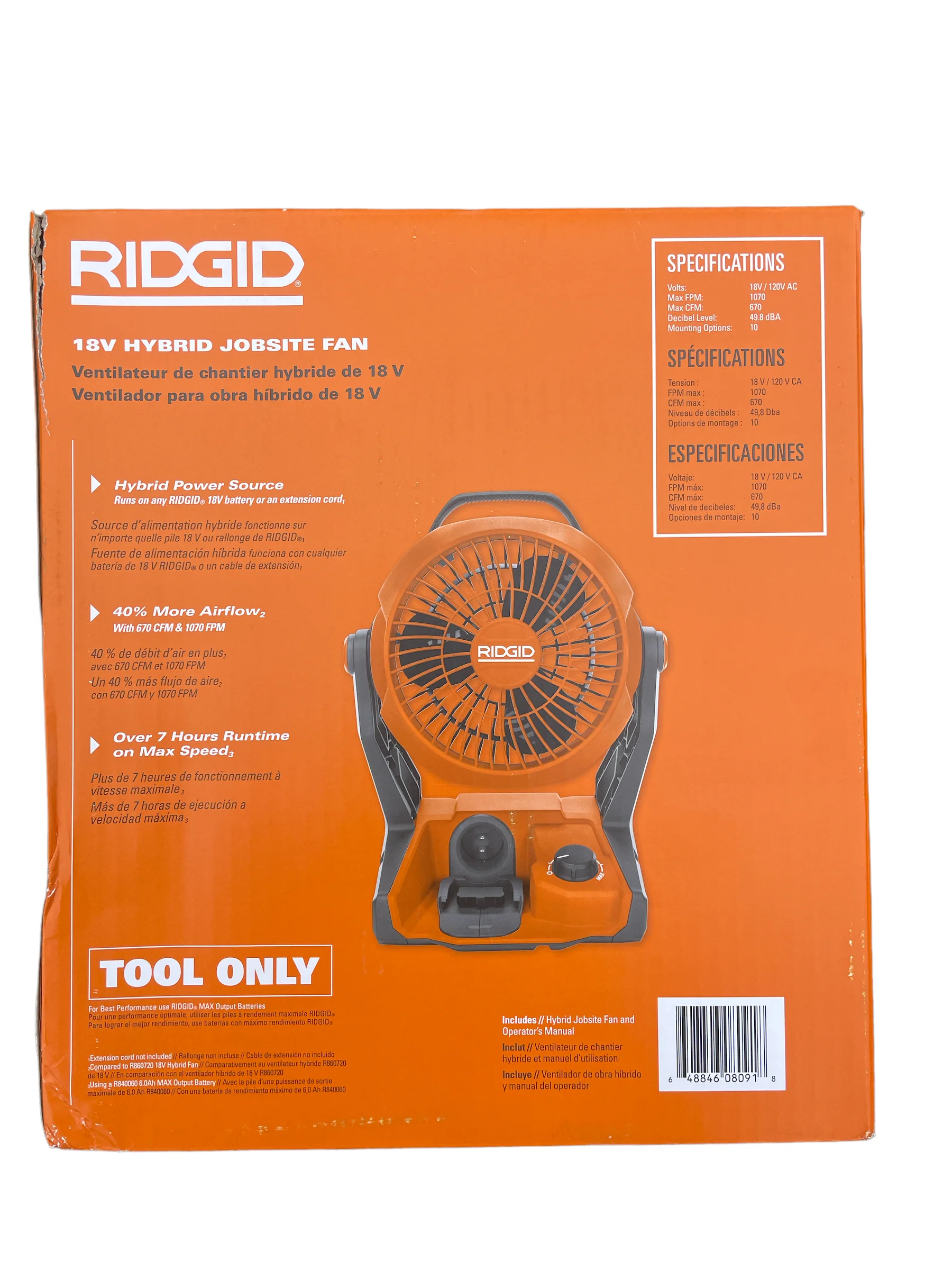RIDGID 18-Volt Cordless Hybrid Jobsite Fan (Tool Only) - Image 2