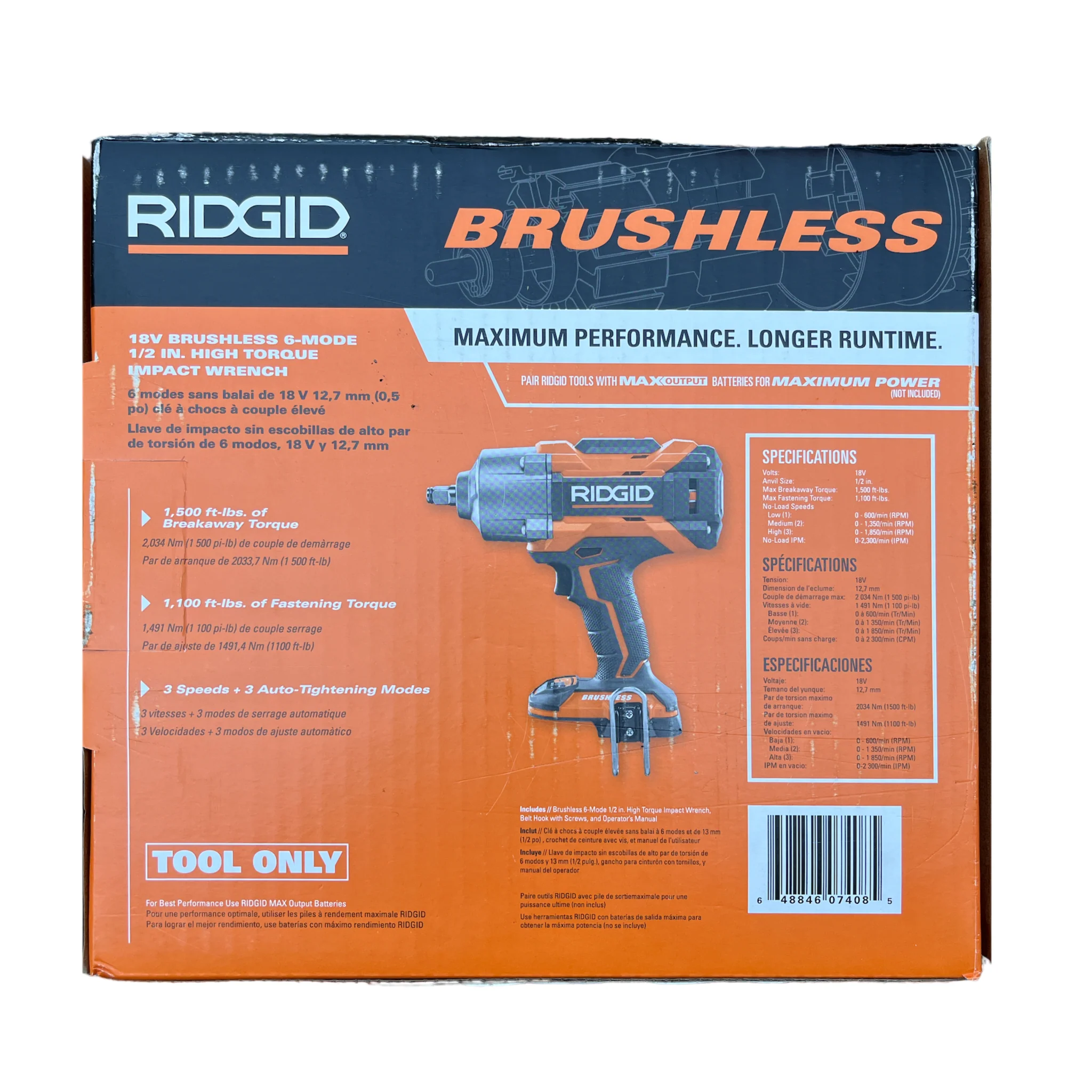 RIDGID 18V Brushless Cordless 6-Mode 1/2 in. High Torque Impact Wrench (Tool Only) with Belt Clip - Image 2