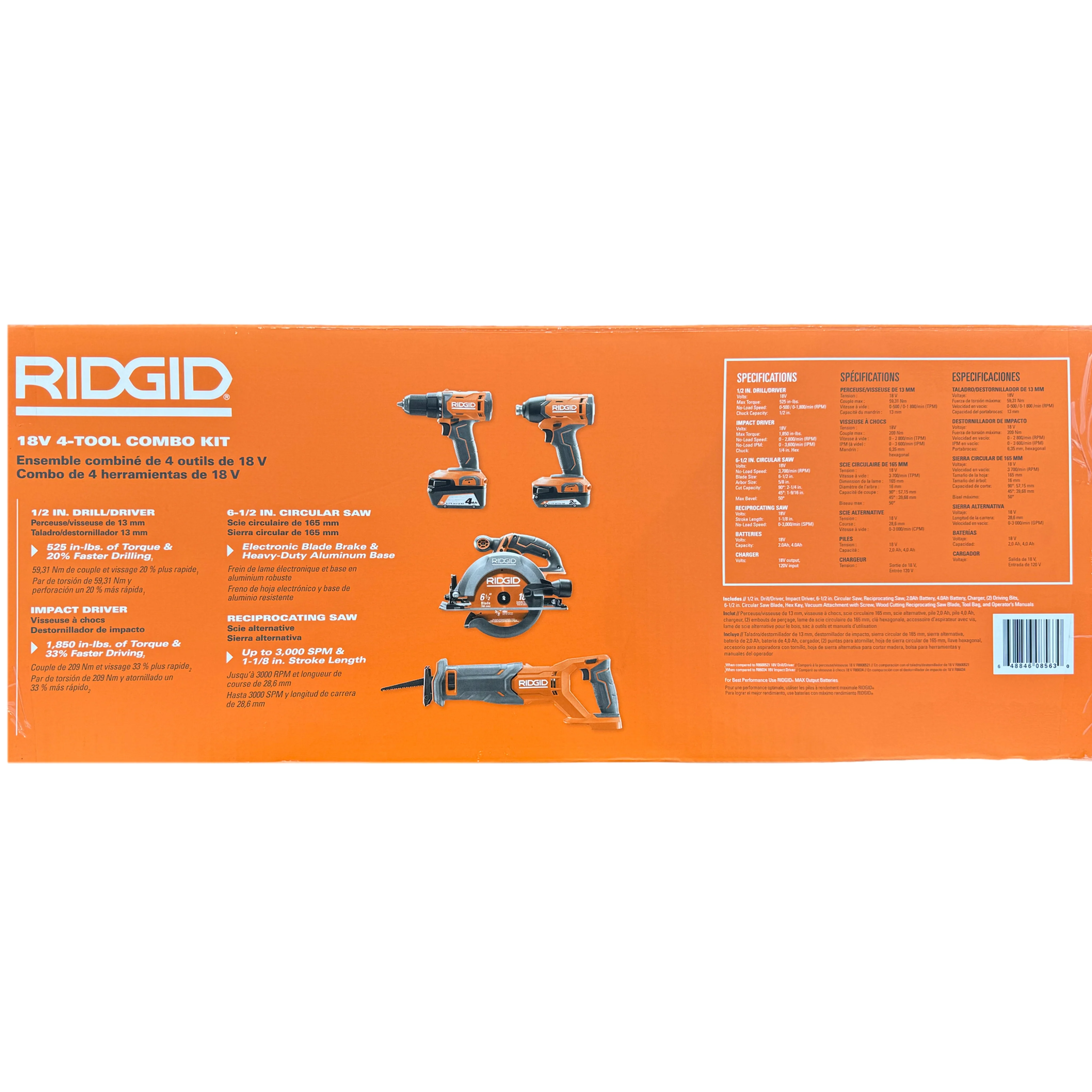 RIDGID 18V Cordless 4-Tool Combo Kit with (1) 4.0 Ah Battery, (1) 2.0 Ah Battery, Charger, and Bag - Image 3
