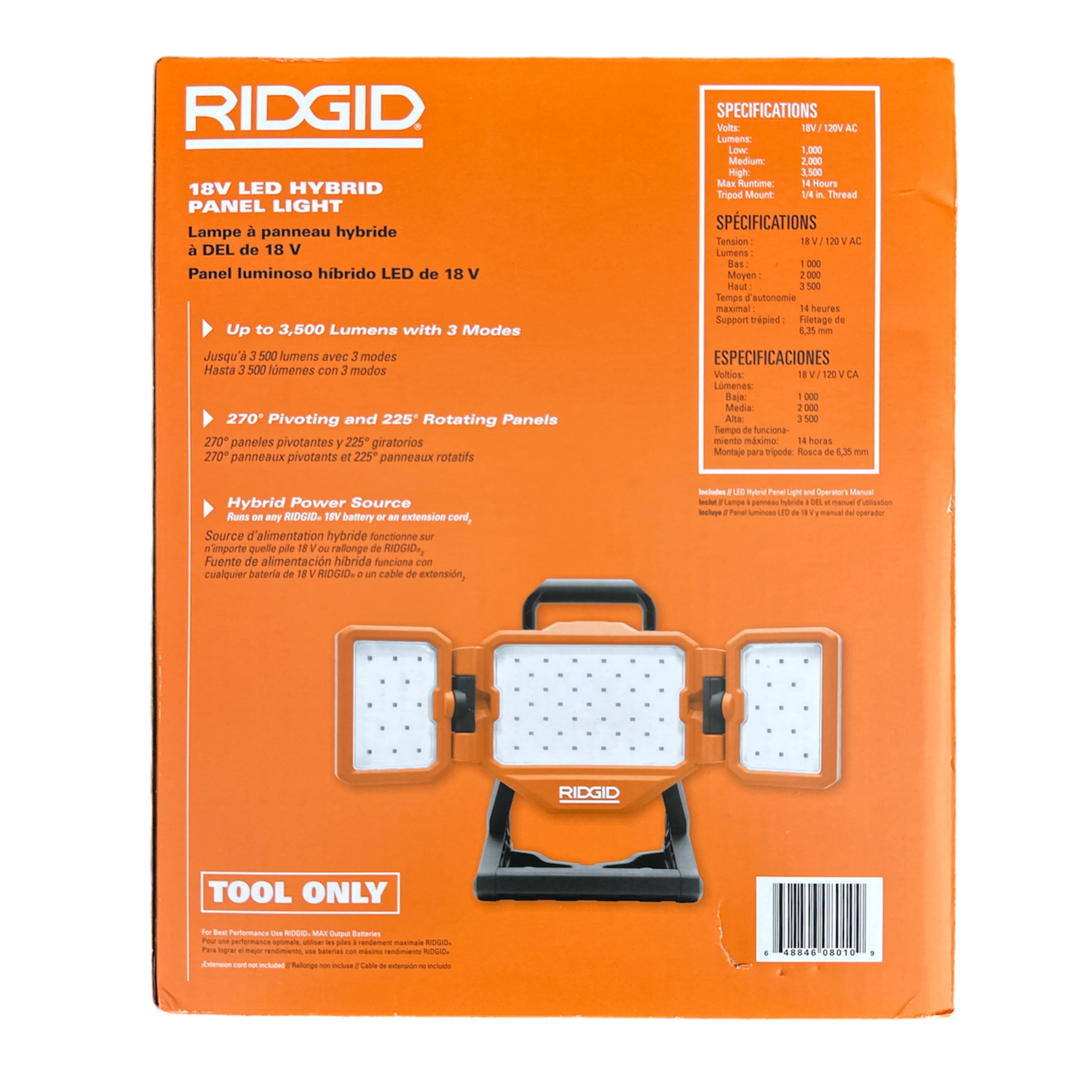 RIDGID 18V Cordless Hybrid LED Panel Light (Tool Only) - Image 3
