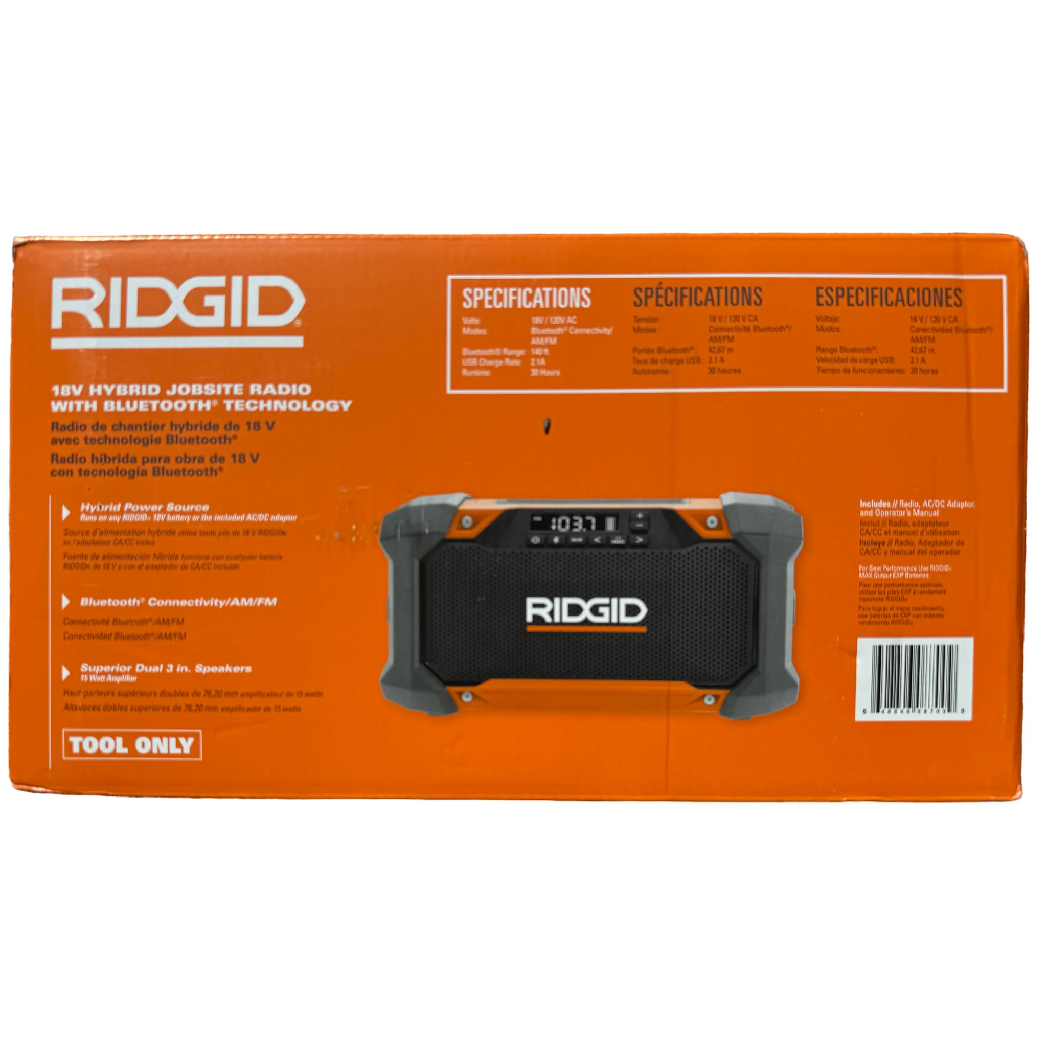 RIDGID 18V Hybrid Jobsite Radio with Bluetooth Technology (Tool Only) - Image 2