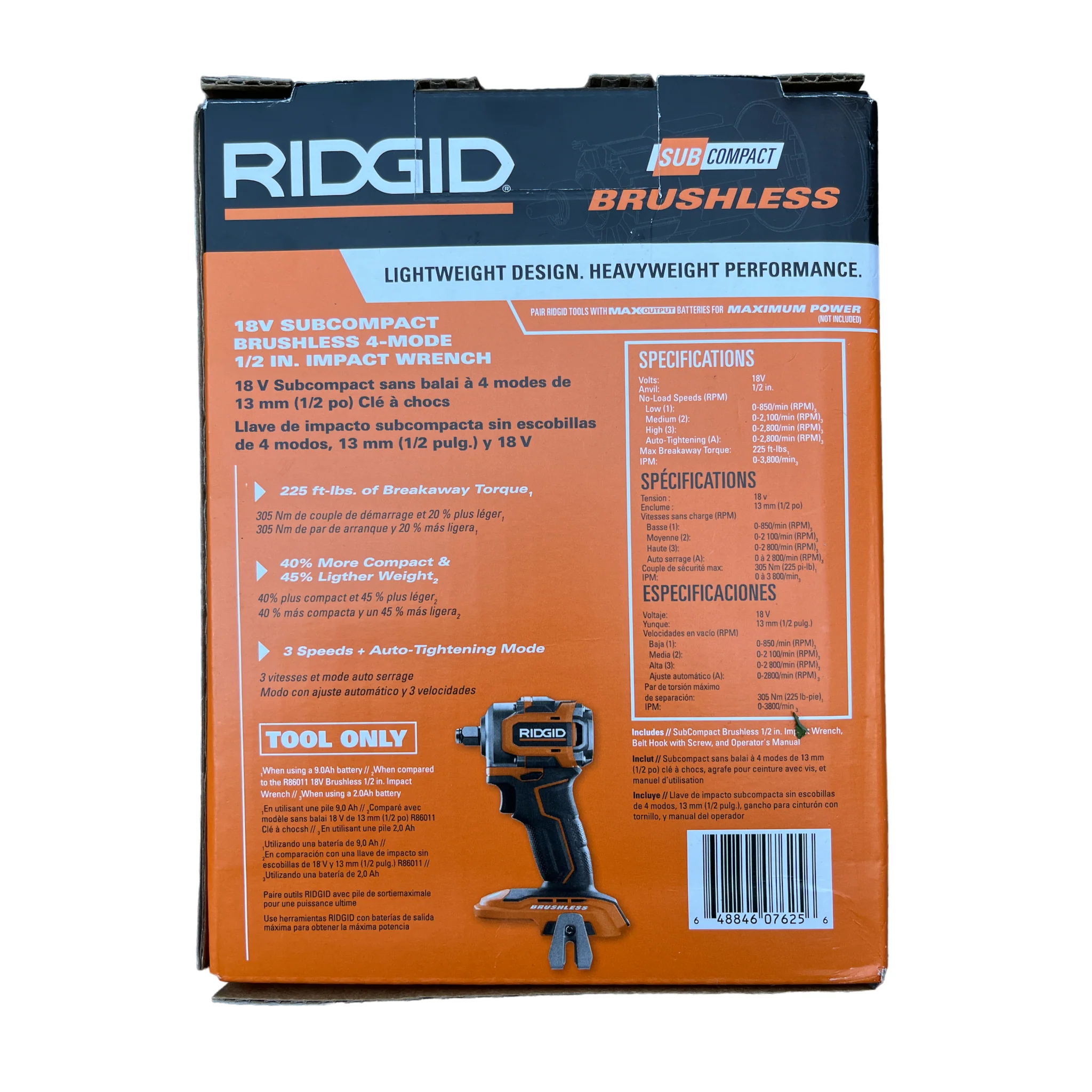 RIDGID 18V SubCompact Brushless Cordless 4-Mode 1/2 in. Impact Wrench (Tool Only) with Belt Clip - Image 2