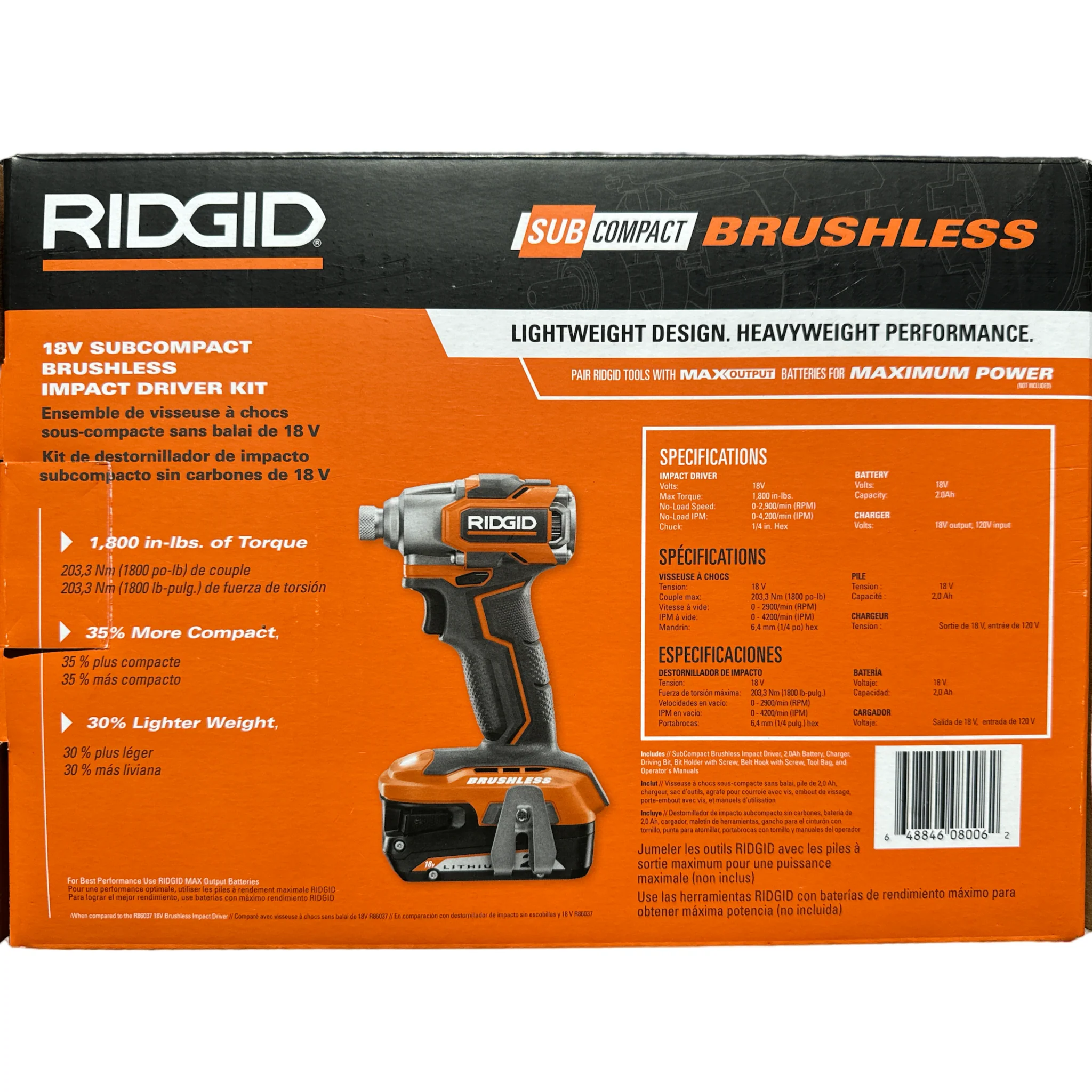RIDGID 18V SubCompact Brushless Cordless Impact Driver Kit with (1) 2.0 Ah Battery, Charger, and Bag - Image 2