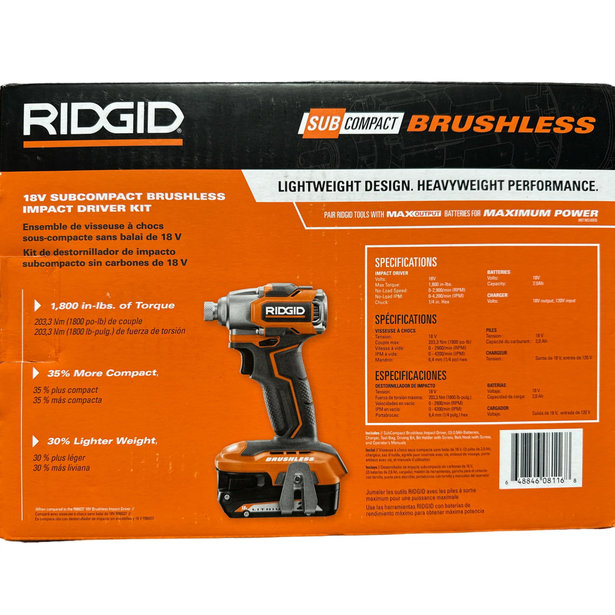 RIDGID 18V SubCompact Brushless Cordless Impact Driver Kit with (2) 2.0 Ah Battery, Charger, and Bag - Image 2