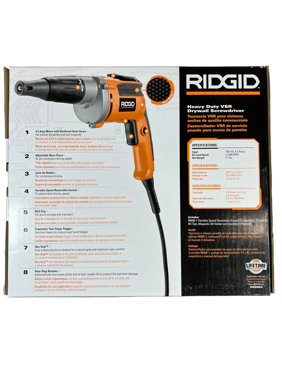 RIDGID 6.5 Amp Corded 1/4 in. Heavy-Duty VSR Drywall Screwdriver - Image 6