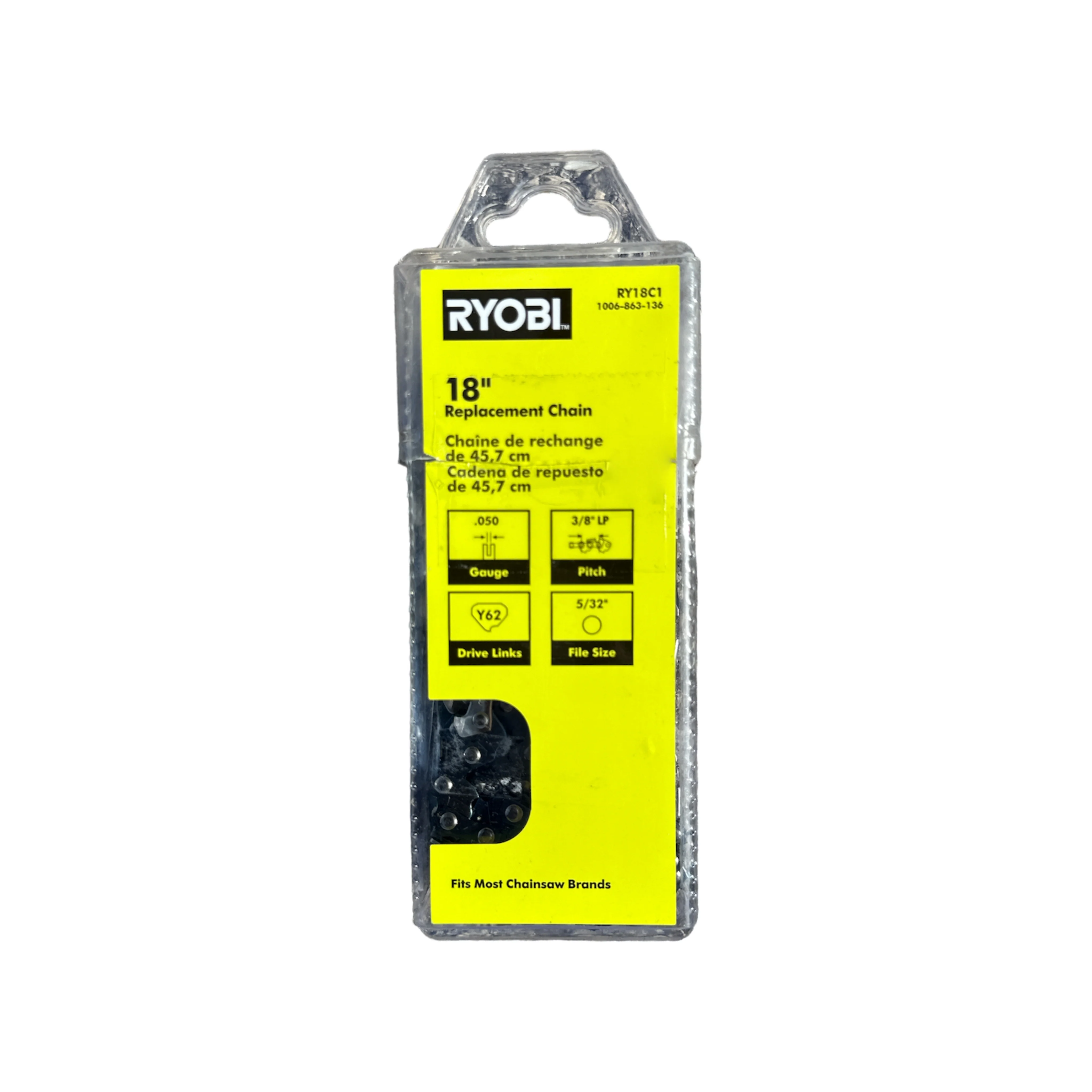 RYOBI RY18C1 18 in. 0.050-Gauge Replacement Full Complement Standard Chainsaw Chain, 62 Links (Single-Pack)