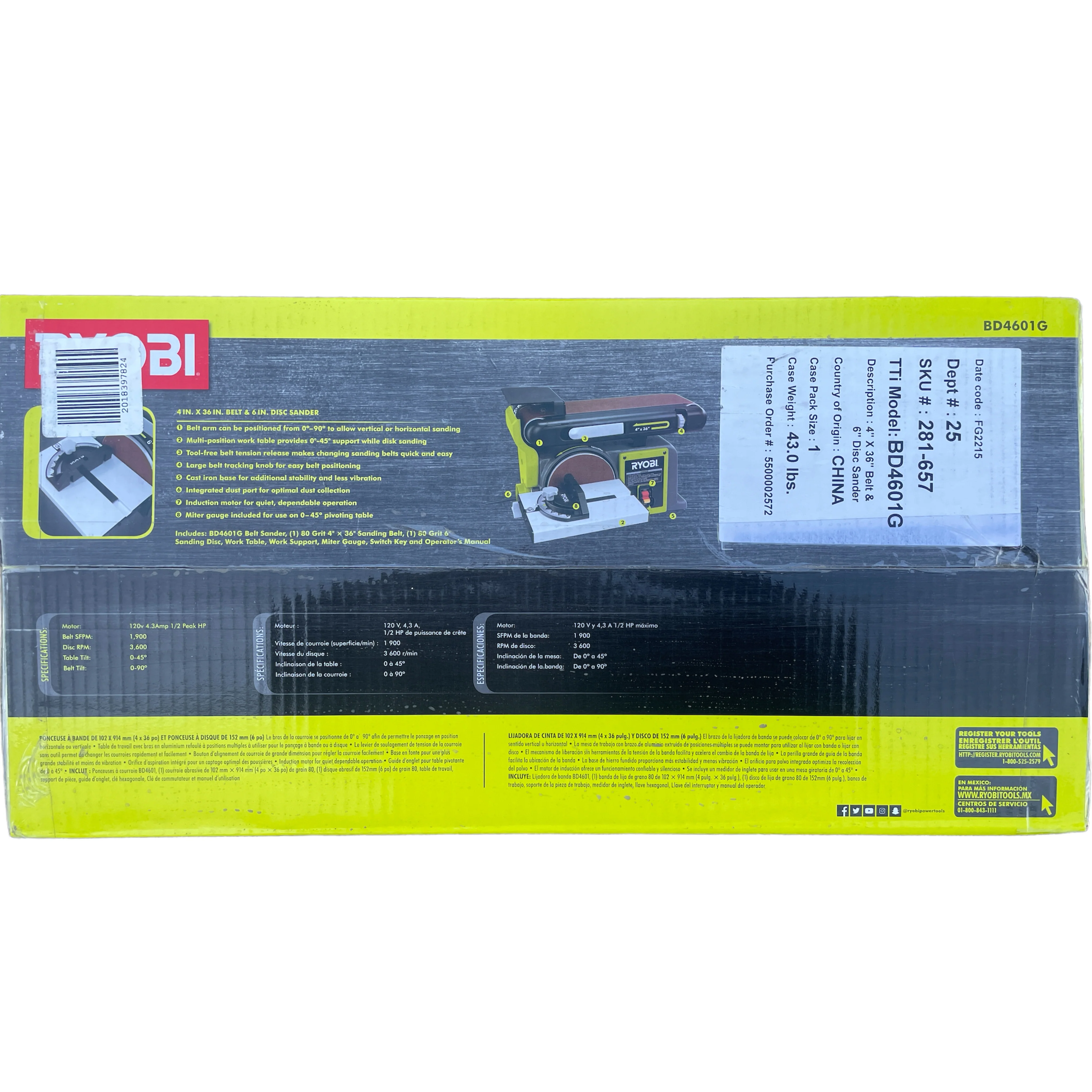 RYOBI 4 in x 36 in. Belt and 6 in. Disc Bench Sander - Image 2